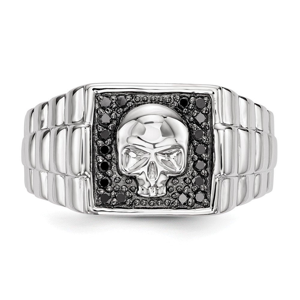 925 Sterling Silver Black Diamond Skull Ring for Men - 1/5ct Square Gothic Punk Jewelry - Perfect for Halloween, Gothic Fashion & Alternative Style