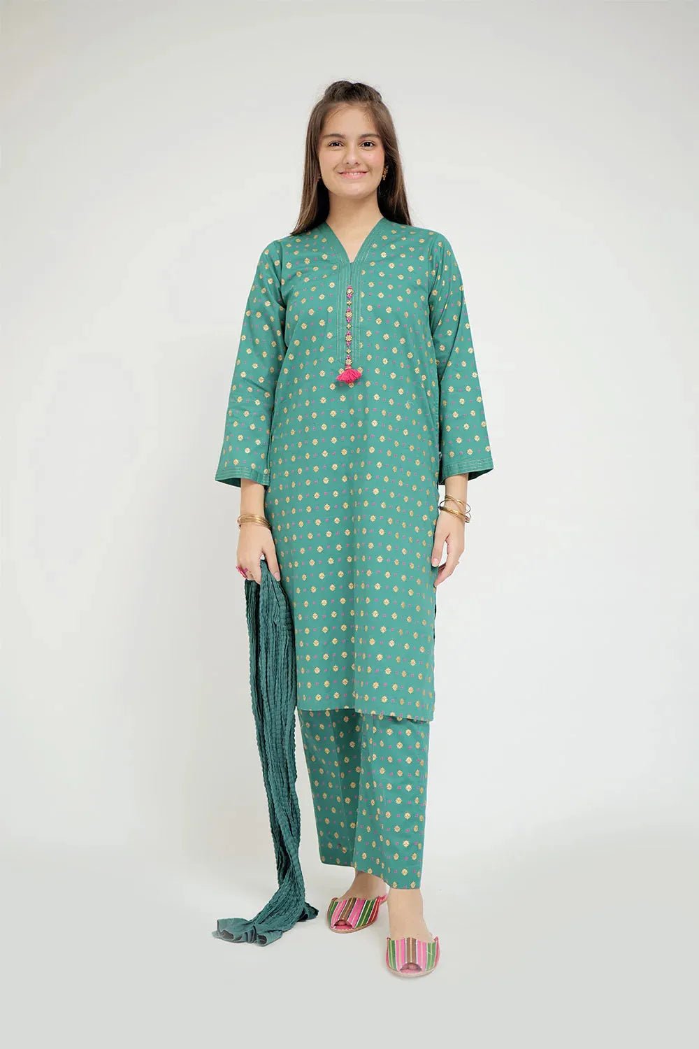 Elegant Teal Printed Cotton Lawn Suit for Women - Perfect for Weddings, Parties & Special Occasions