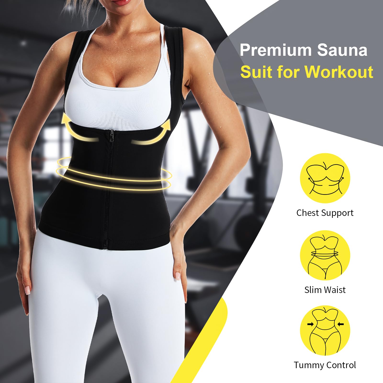 Women's Sauna Suit Sweat Vest for Weight Loss & Waist Training - Fitness Body Shaper with Zipper - Perfect for Workouts, Running & Home Exercise