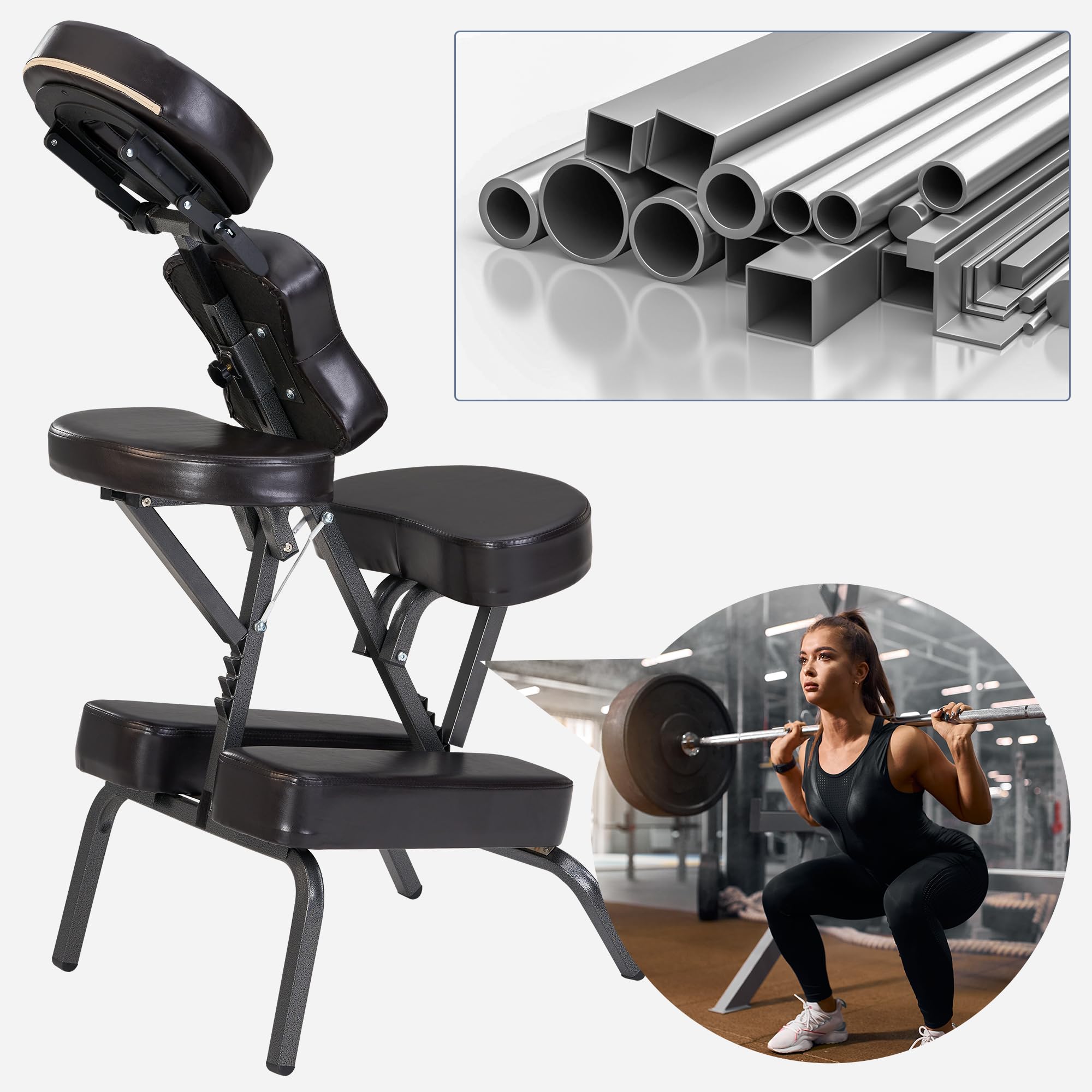 Portable Lightweight Full Body Massage Chair with Adjustable Height & Carrying Case - Folding Salon & Tattoo Chair with Face Cradle - Perfect for Home, Spa, Salon & Tattoo Parlor Relaxation (Coffee Brown)