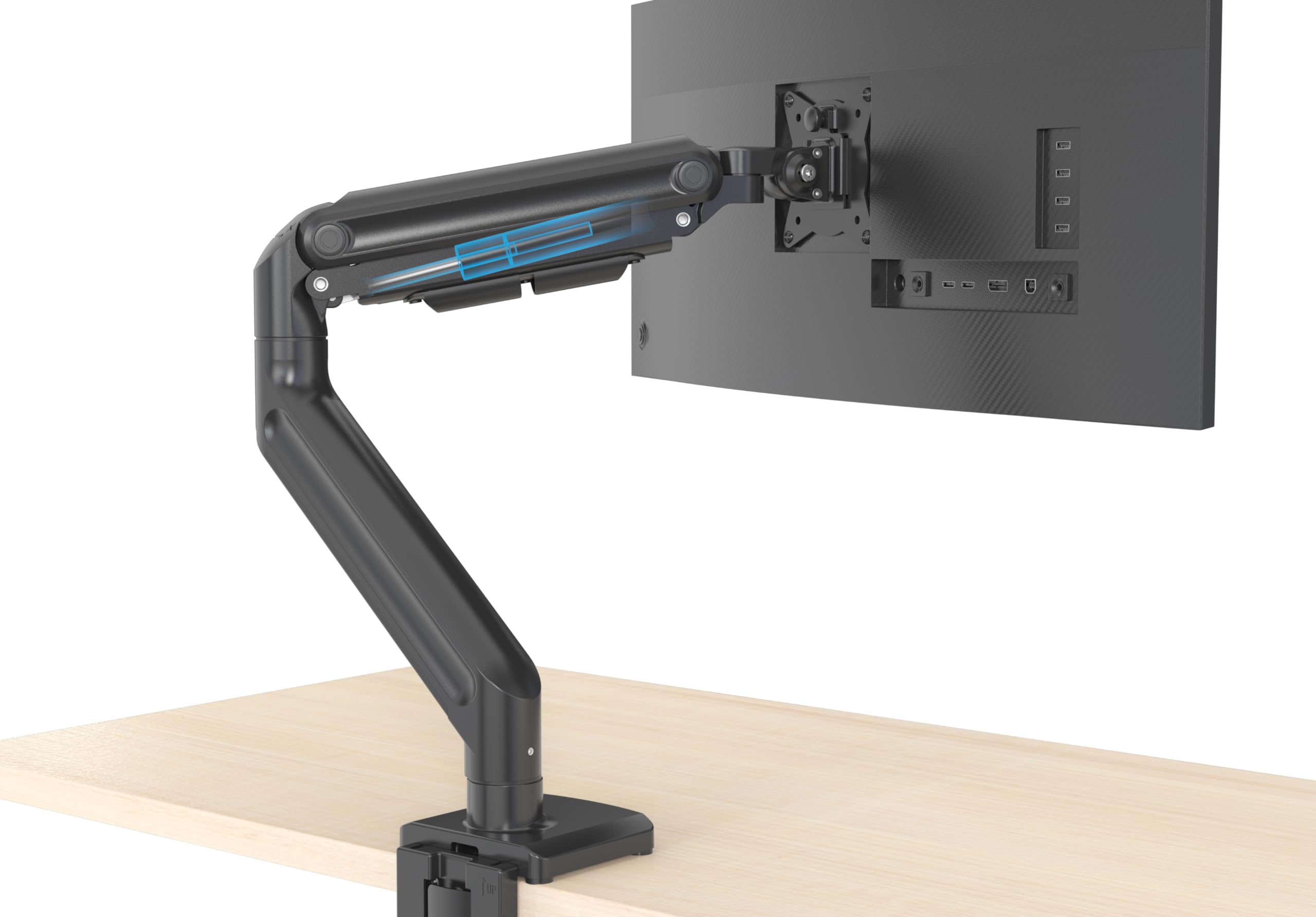 HFTEK Heavy Duty Single Monitor Arm Mount for 1-49 Inch Curved/Flat Screens - Adjustable Tilt Swivel VESA 75x100/100x100 - Supports up to 20kg - Perfect for Home Office, Gaming Setup & Workstation Ergonomics (HF24G07U)