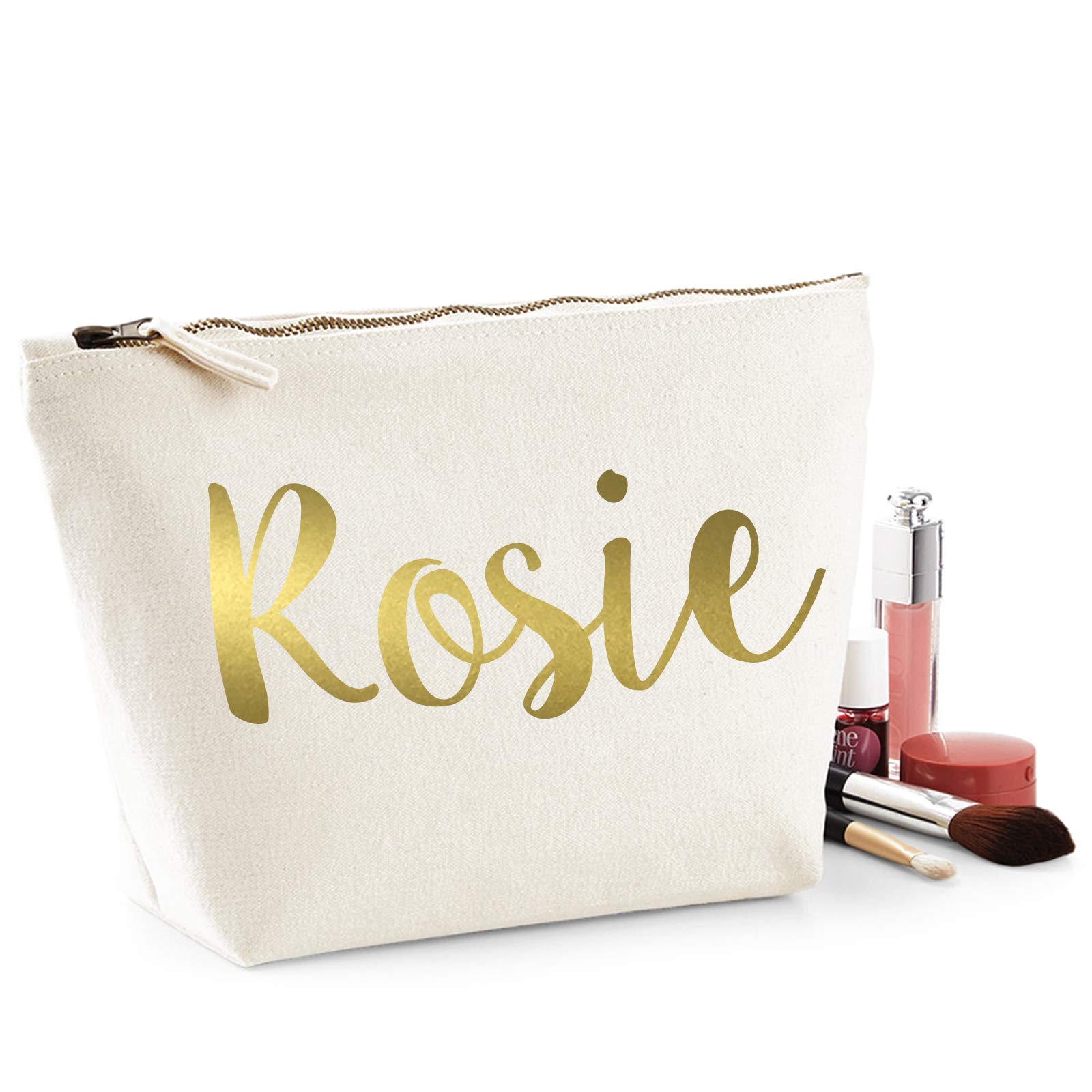 Personalized Makeup Bag with Custom Name - Women's Cosmetic Pouch for Travel & Daily Use - Gold Gift for Her Birthday, Christmas & Special Occasions