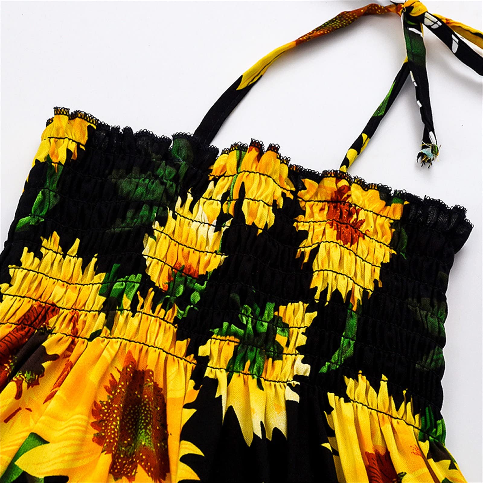 **Bohemian Sunflower Toddler Girls Sleeveless Beach Dress - Floral Princess Party Gown for Kids, Perfect for Summer Outings, Beach Vacations & Birthday Celebrations**