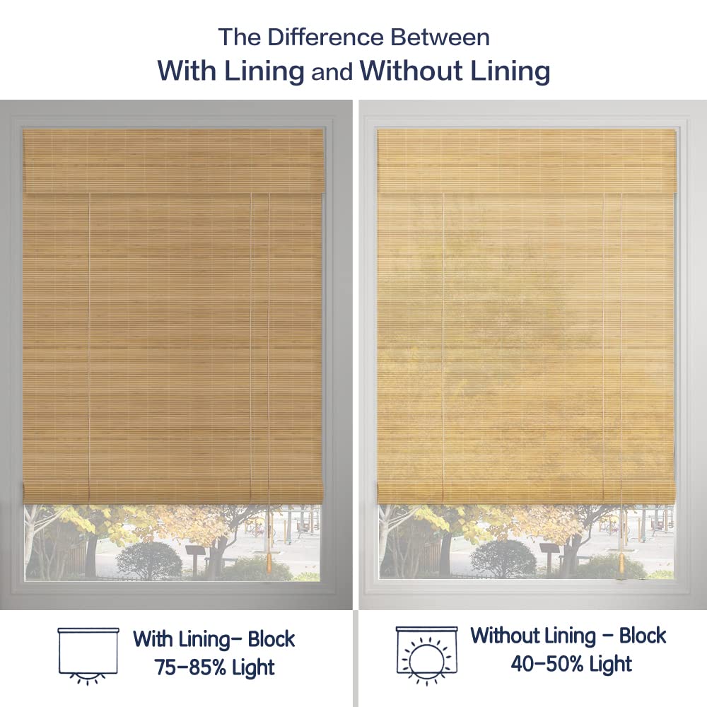 Custom Wood Roman Shades - Cordless Bamboo Lined Blackout Window Blinds for Home & Office (Black Coffee) | Perfect for Living Room, Bedroom, and Privacy Protection