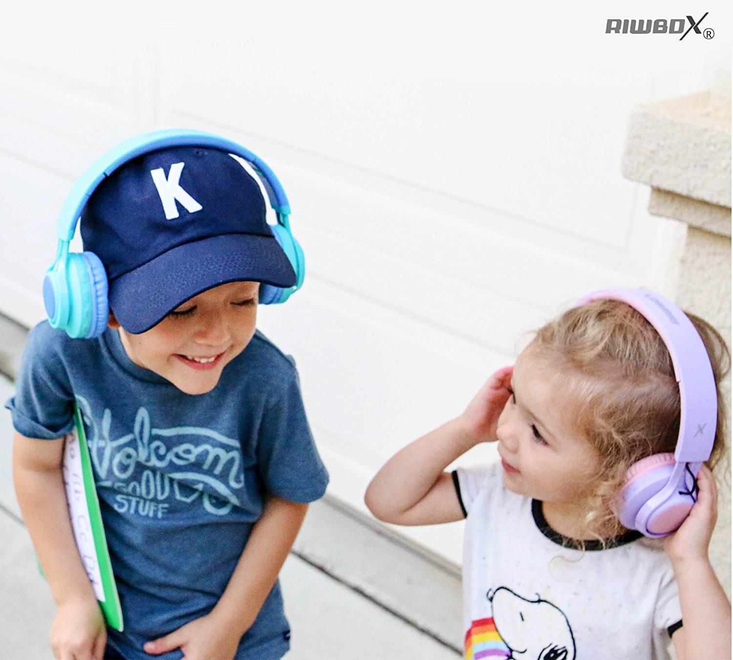 Riwbox WT-7S Kids Bluetooth Headphones with LED Lights - Foldable Wireless Headphones with Built-in Mic & Volume Control for Children - Compatible with PC, Tablet, TV - Perfect for School, Travel & Home Use