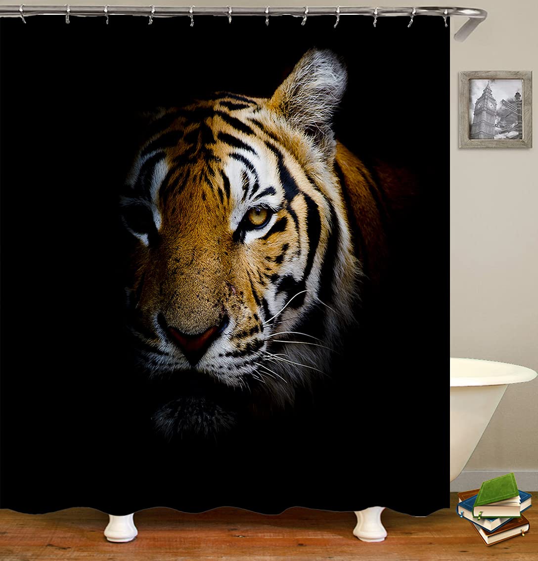Premium Tiger Print Shower Curtain - 72x72 Inches Wildlife Jungle Theme Bathroom Decor with Hooks Set, Waterproof Polyester Fabric for Home & Spa Use