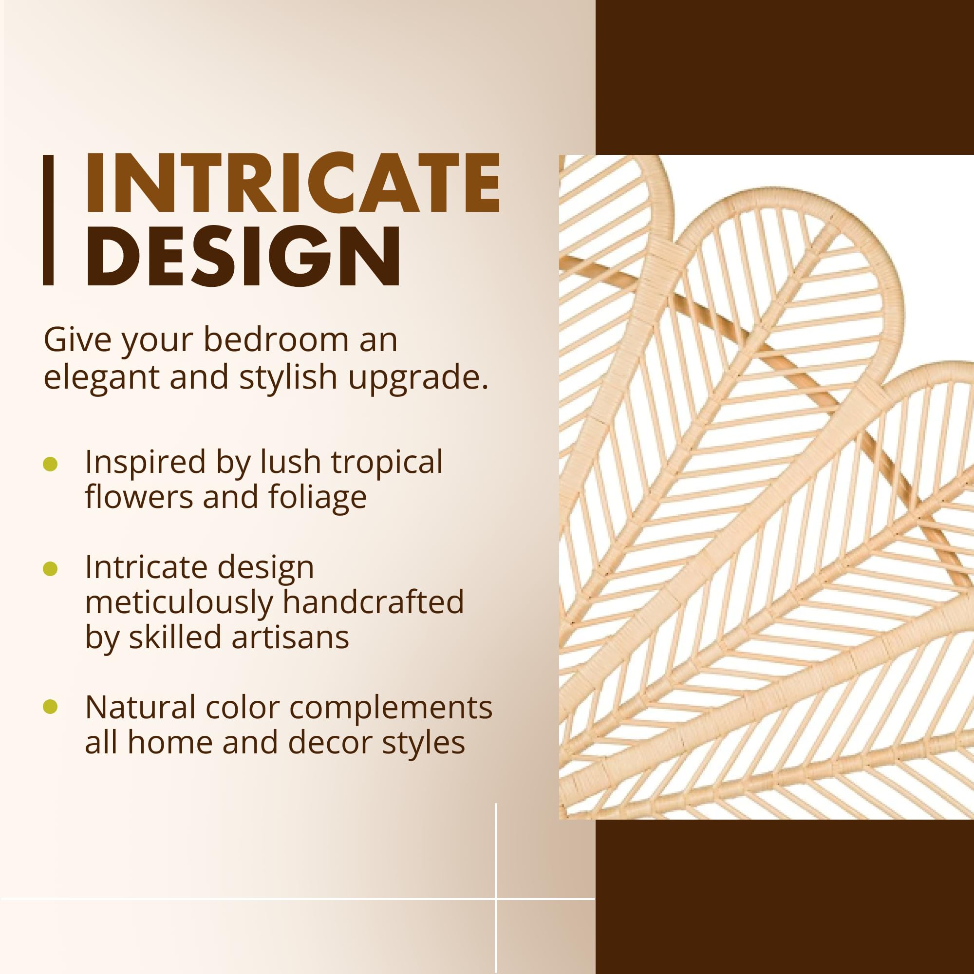 KOUBOO Petal Rattan Twin Headboard - Natural Bohemian Bedroom Furniture for Tropical Decor | Perfect for Guest Rooms, Beach Houses & Boho Chic Bedrooms