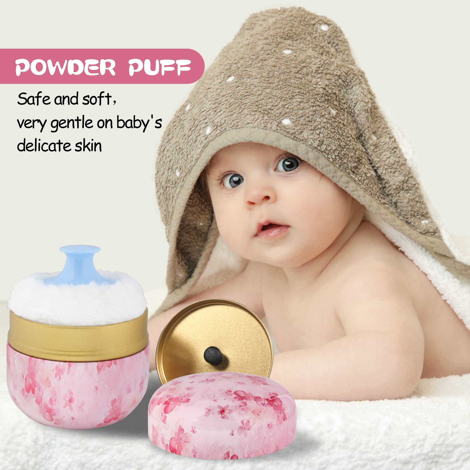 WEMEGA Portable Body Powder Case with Soft Powder Puff - Compact Travel Powder Container for Women & Baby Care - Pink Floral Design - Perfect for Diaper Bags, Gym Essentials & On-the-Go Touch Ups