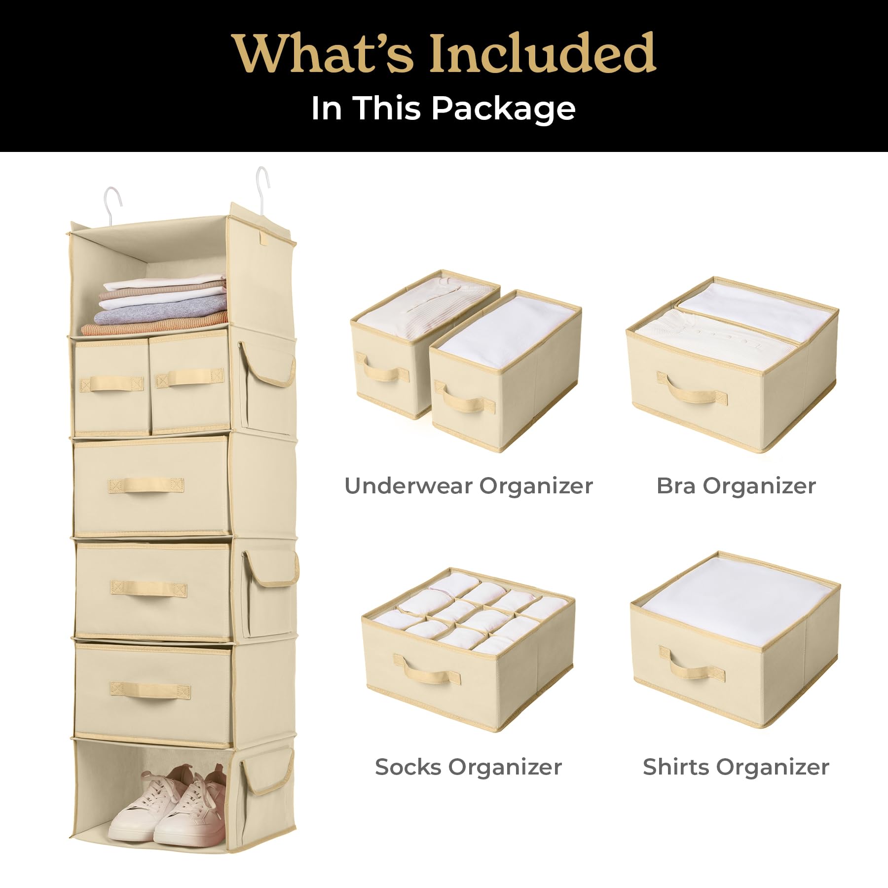 SMIRLY 6-Tier Hanging Closet Organizer with Storage Shelves - Foldable Wardrobe Organizer with 2 Heavy-Duty Hooks for Bedroom, Nursery, Closet & Home Storage | Perfect for Clothes, Toys & Accessories Organization