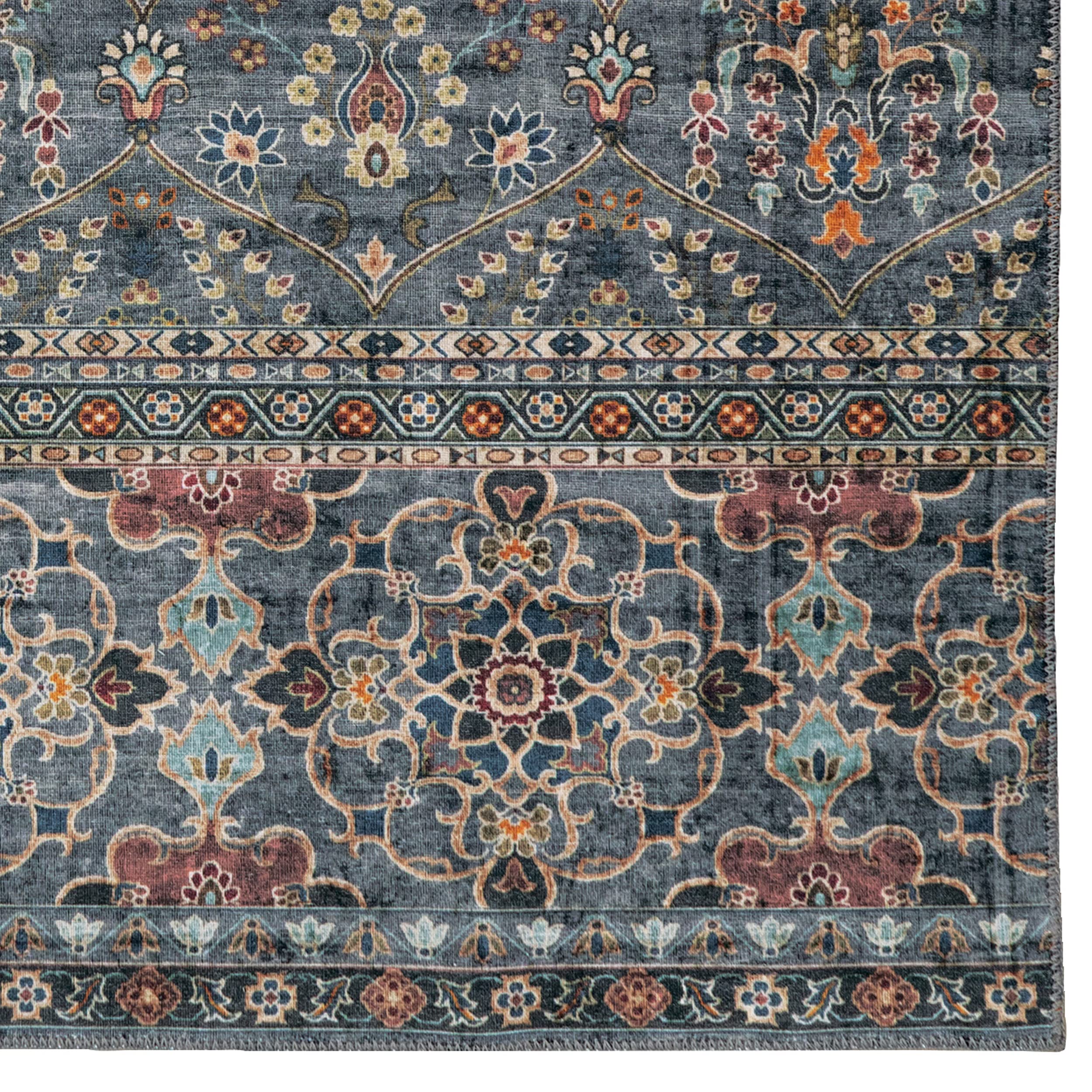 Linon Washable Area Rug 5' x 7' - Jasper Teal & Ivory Indoor/Outdoor Rug - Soft Non-Slip Floor Mat for Living Room, Bedroom, Patio & Office Decor