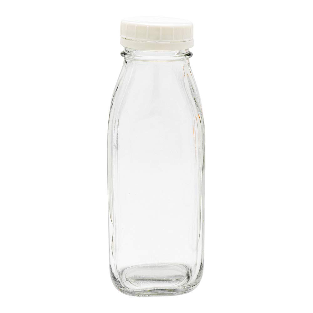 Restaurantware French Countryside 16oz Juice Bottles - 10 Pack Square Clear Glass Bottles with Tamper-Evident Caps | Reusable Storage for Smoothies, Milk Tea, Cold Brew & More | Perfect for Juice Bars, Coffee Shops & Home Kitchen Organization