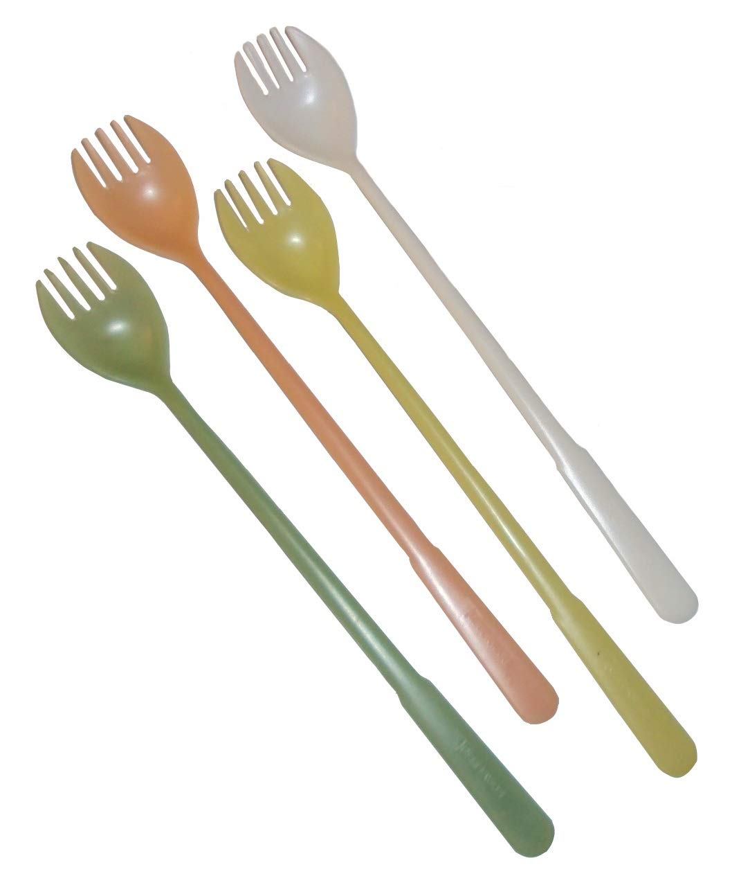 Vintage Tupperware Long Handled Sporks Set of 4 - Pastel Color Plastic Utensils for Picnics, Camping & School Lunches