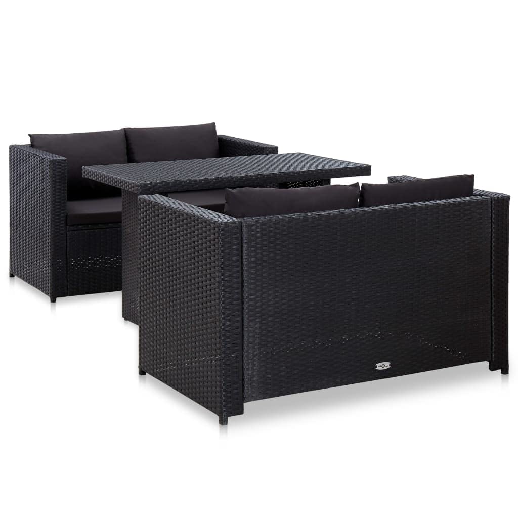 vidaXL 3-Piece Patio Lounge Set - Outdoor Garden Furniture with Cushions, Black Poly Rattan Sectional Sofa Bench | Perfect for Backyard, Poolside & Patio Relaxation