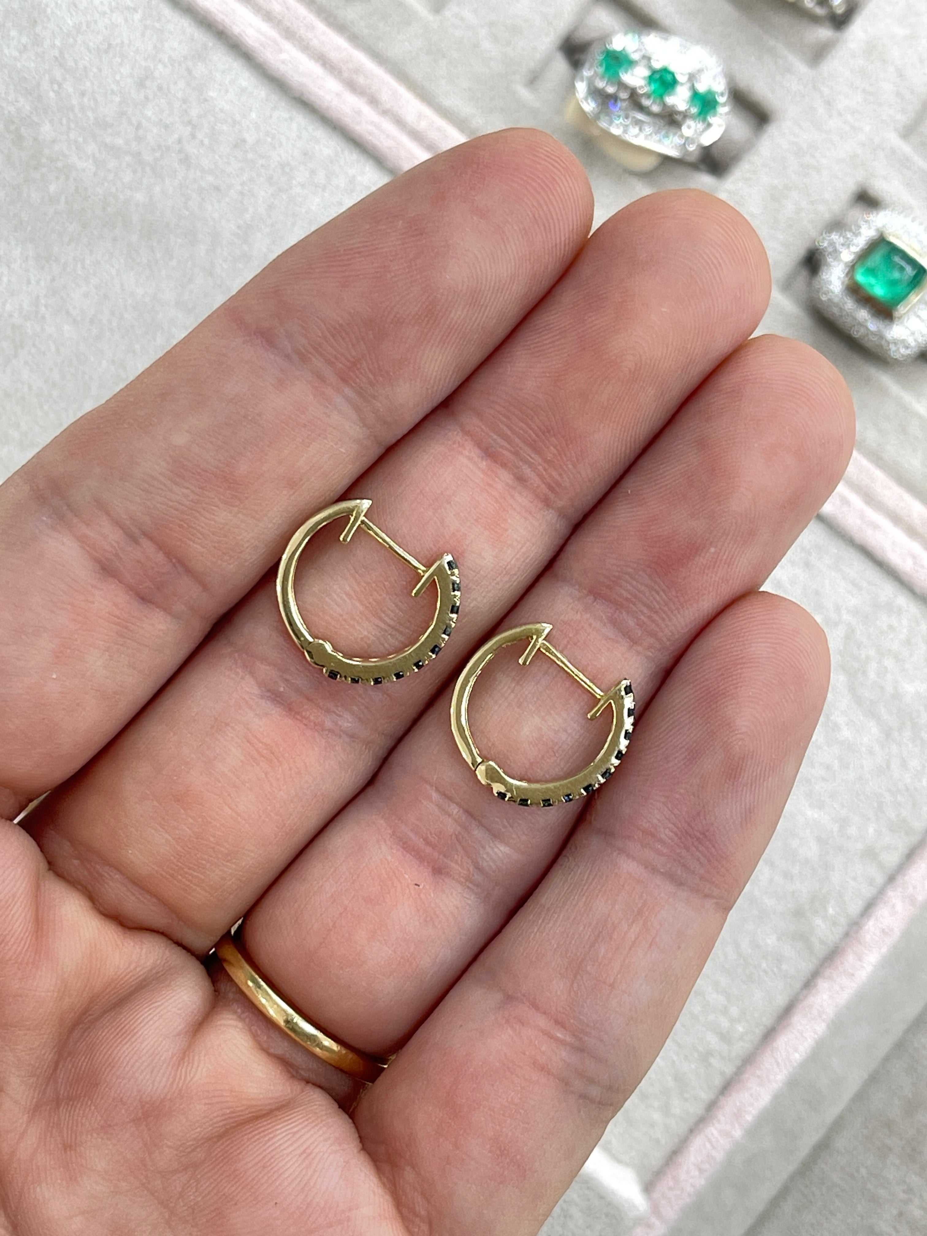 0.61tcw Sapphire Huggie Earrings 14K Yellow Gold - Elegant Dainty Hoop Earrings for Women, Perfect for Everyday Wear, Date Night & Special Occasions