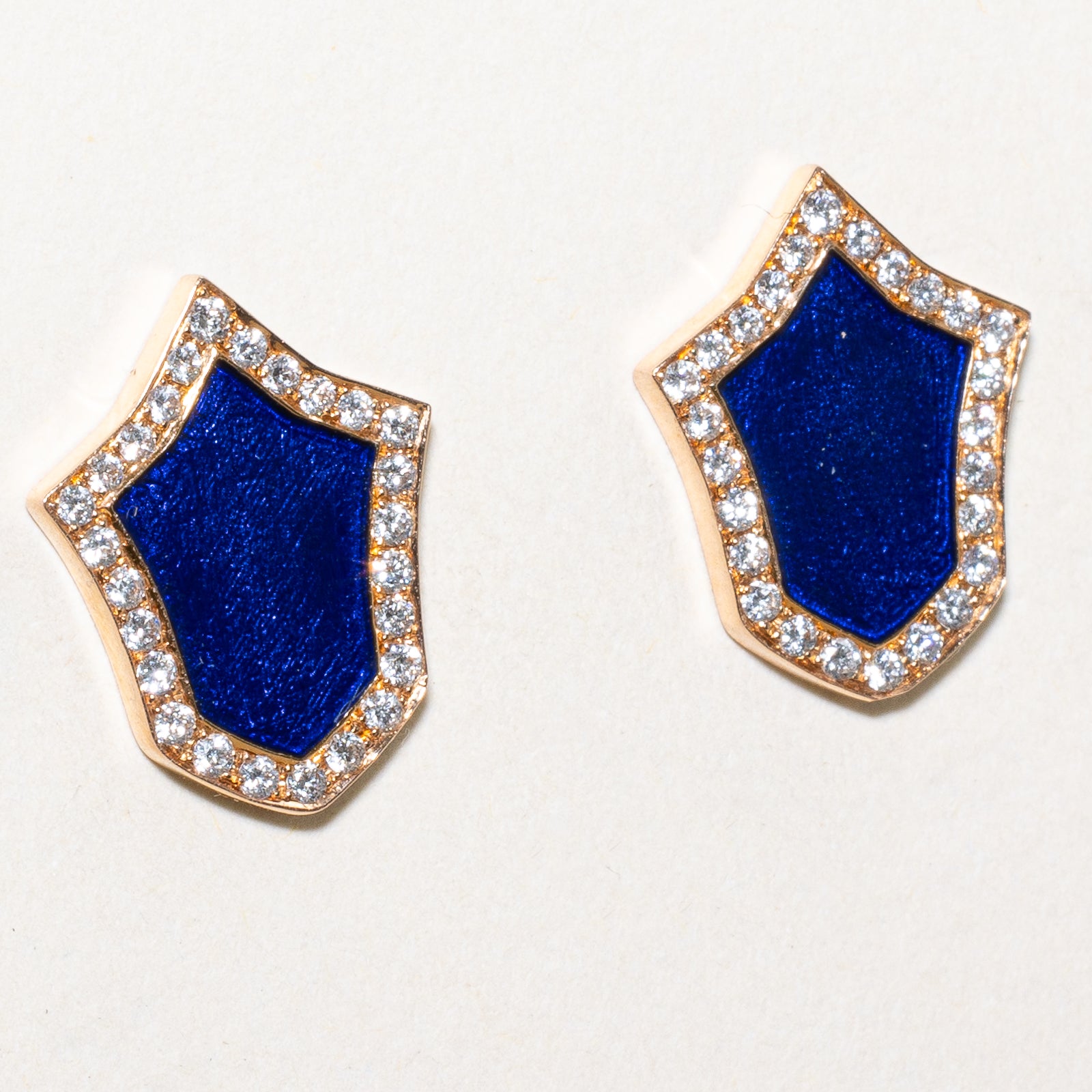 Navy Blue Enamel & Diamond Shield Stud Earrings | 0.28ctw Genuine Diamond Jewelry | Elegant Gift for Women | Perfect for Weddings, Parties & Everyday Wear