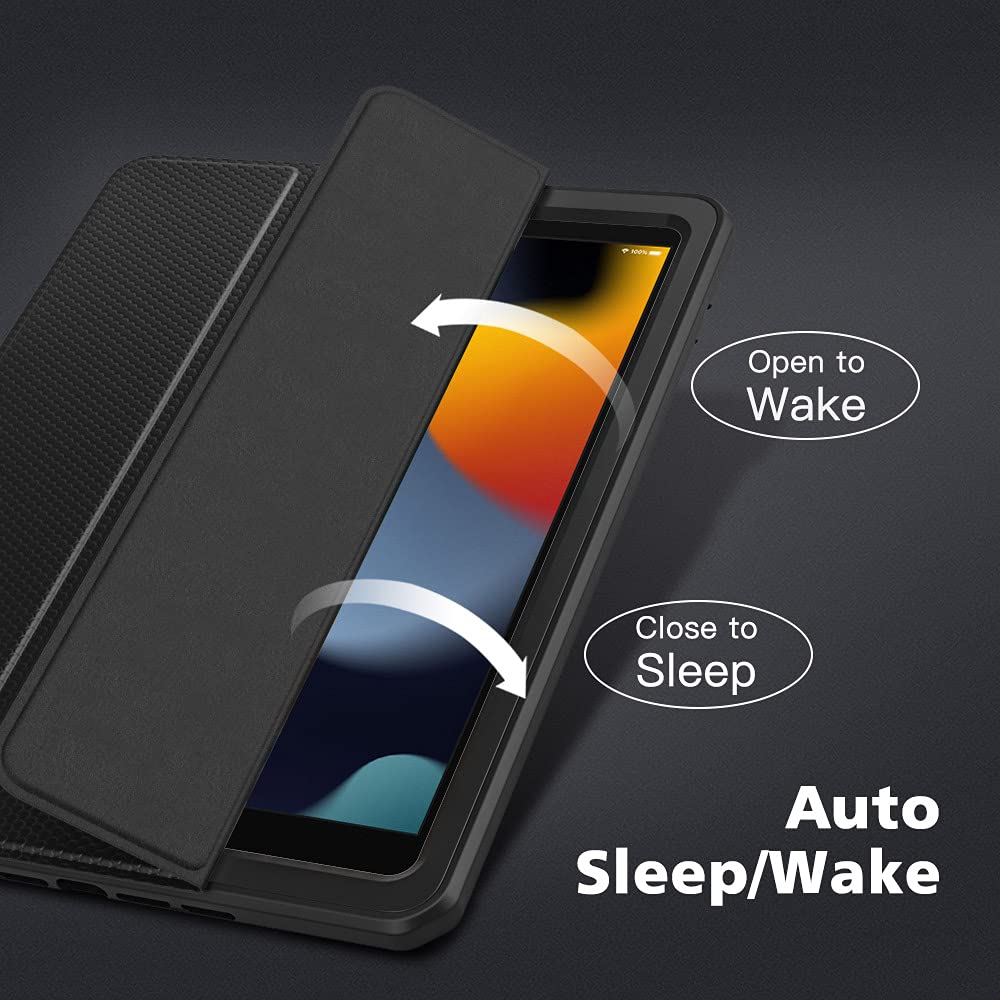 MoKo Shockproof Case for iPad 10.2-inch (9th/8th/7th Generation 2021/2020/2019) - Built-in Screen Protector & Apple Pencil Holder, Auto Sleep/Wake Full Body Protective Cover - Perfect for Work, School & Travel (Black)