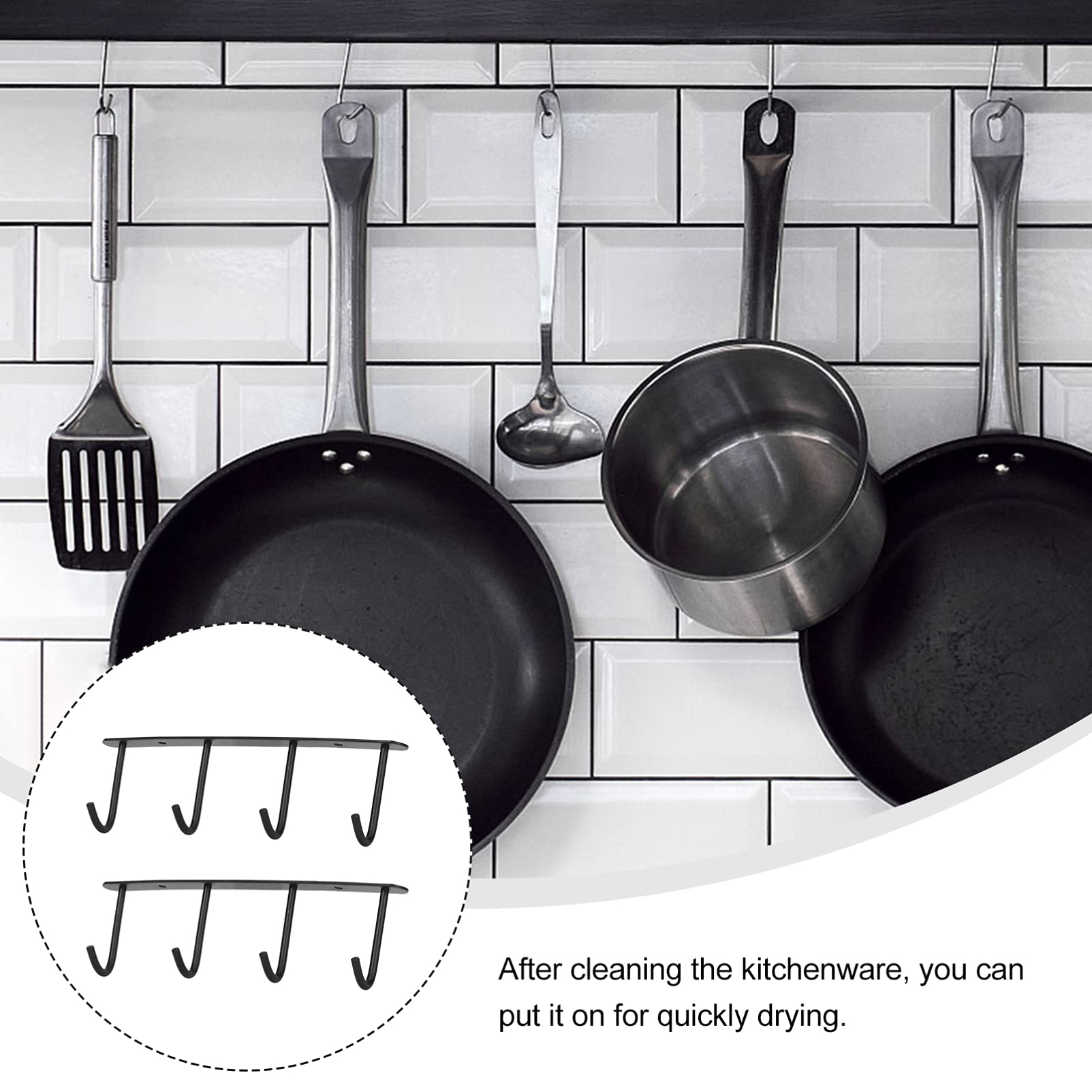DOITOOL 2-Pack Black Under Cabinet Mug Hooks - Heavy Duty Coffee Cup Holder for Kitchen, Tea Cup Organizer, Utensil Display Hanger - Perfect for Small Space Saving & Stylish Kitchen Decor