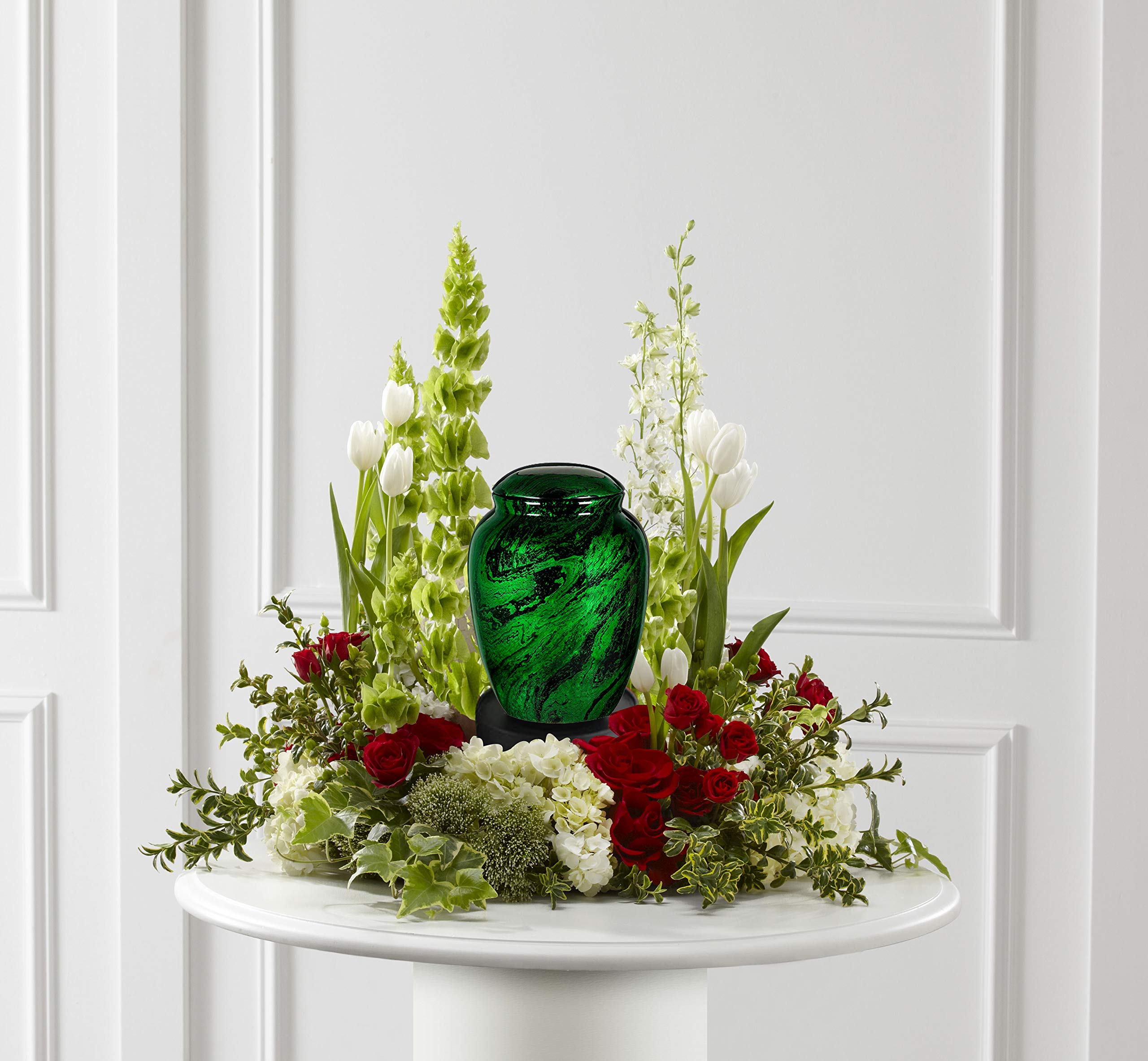 Premium Handcrafted Fiber Glass Cremation Urn - Elegant Marble Design Lightweight Adult Funeral Urn for Ashes - Includes Free Velvet Bag & Ash Bag (Green) | Perfect for Memorial Services, Home Display & Scattering Ceremonies