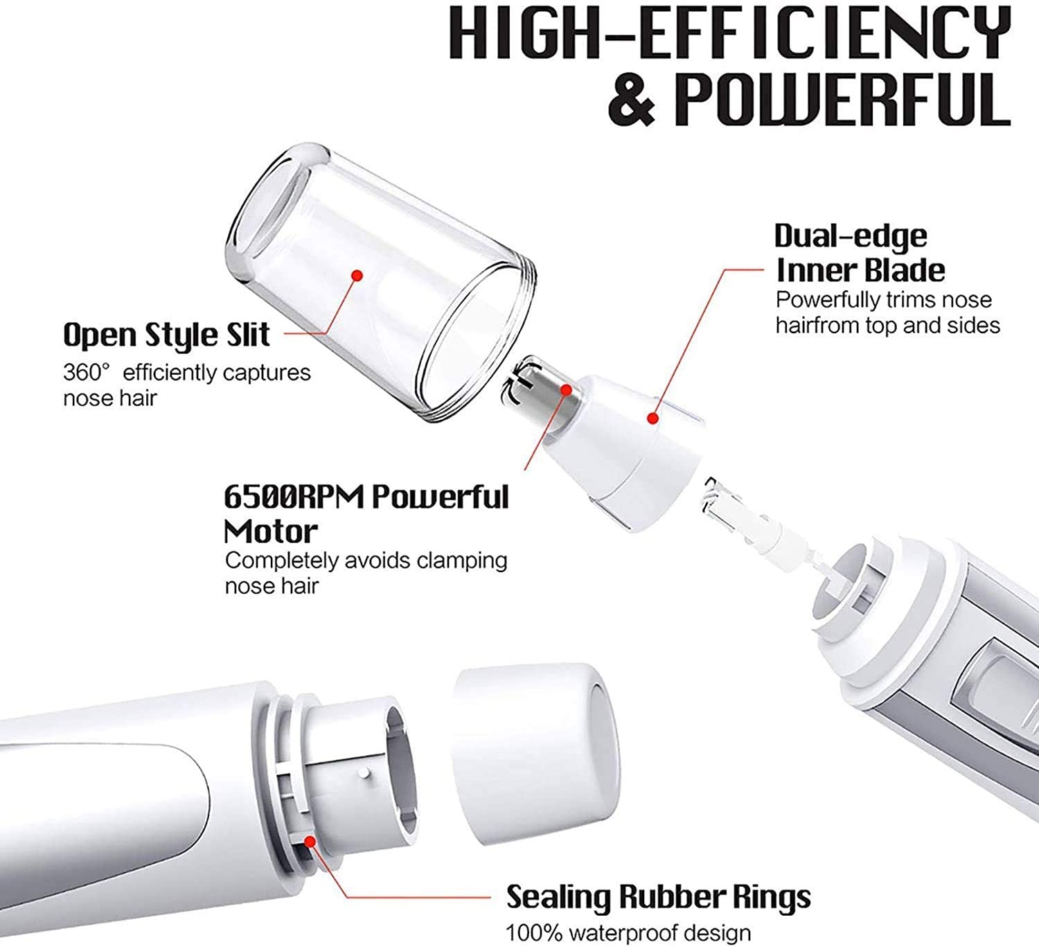 Professional Painless Ear & Nose Hair Trimmer for Men & Women - Battery Operated IPX7 Waterproof Eyebrow & Facial Grooming Kit with Dual Edge Blades - Perfect for Travel, Home Use & Personal Care Routine
