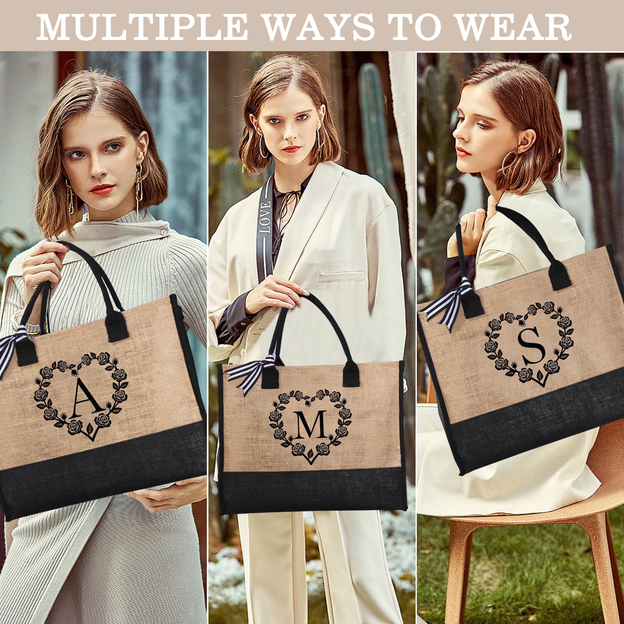 Personalized Beach Tote Bag & Makeup Bag Set - Custom Initial Gifts for Women, Mom, Teacher, Friend - Perfect for Birthday, Travel & Daily Use