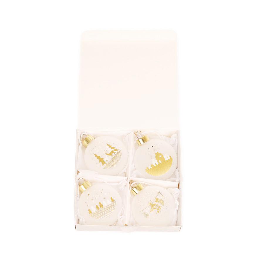 Frosted Glass Christmas Ornament Ball Set - 5cm, 4Pcs, White & Gold (32g) - Perfect for Holiday Tree Decorations, Gift Wrapping & Festive Home Decor