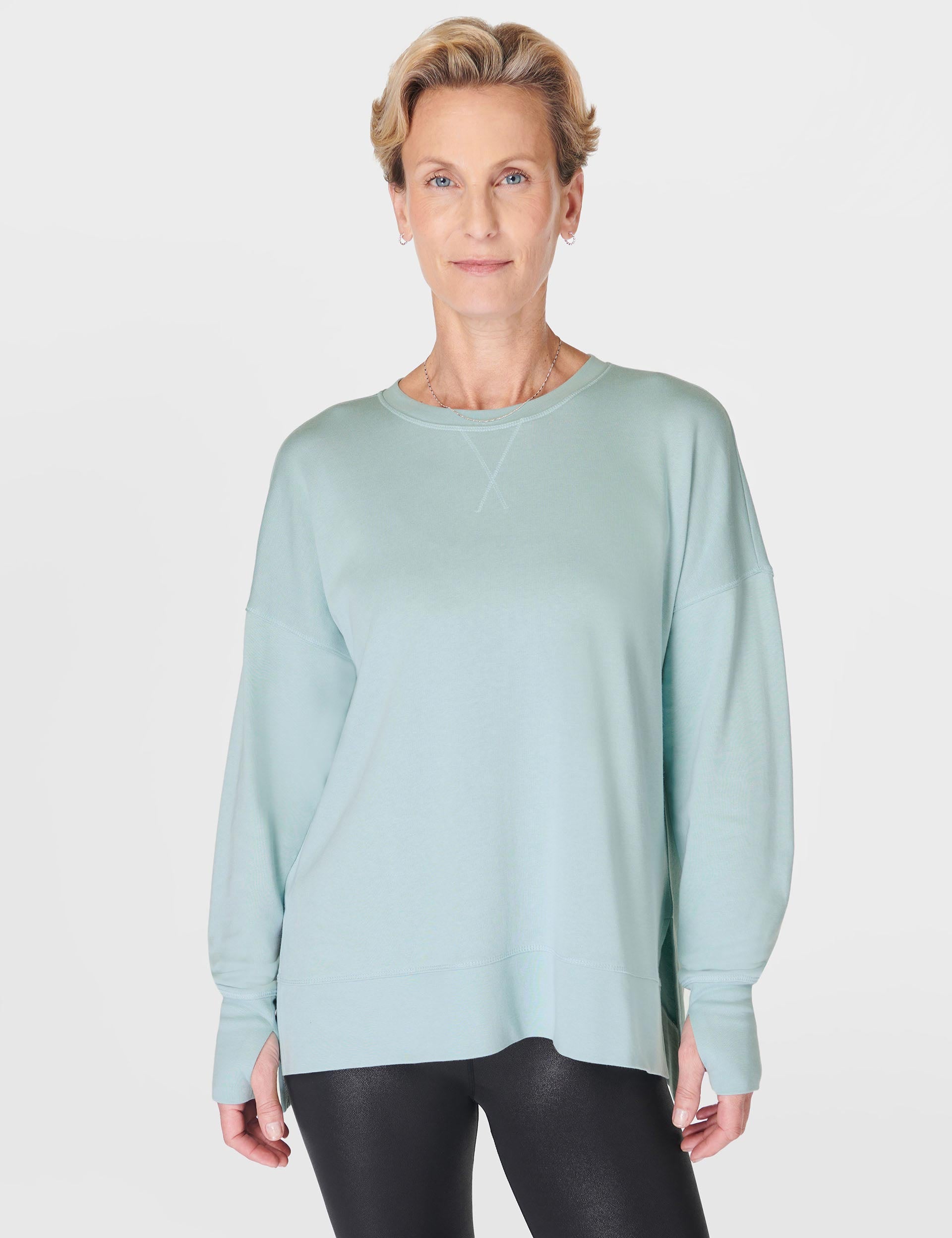 After Class Longline Sweatshirt for Women - Soft Oversized Pullover Hoodie in Muted Teal Blue | Casual Loungewear, Streetwear Fashion & Cozy Study Sessions