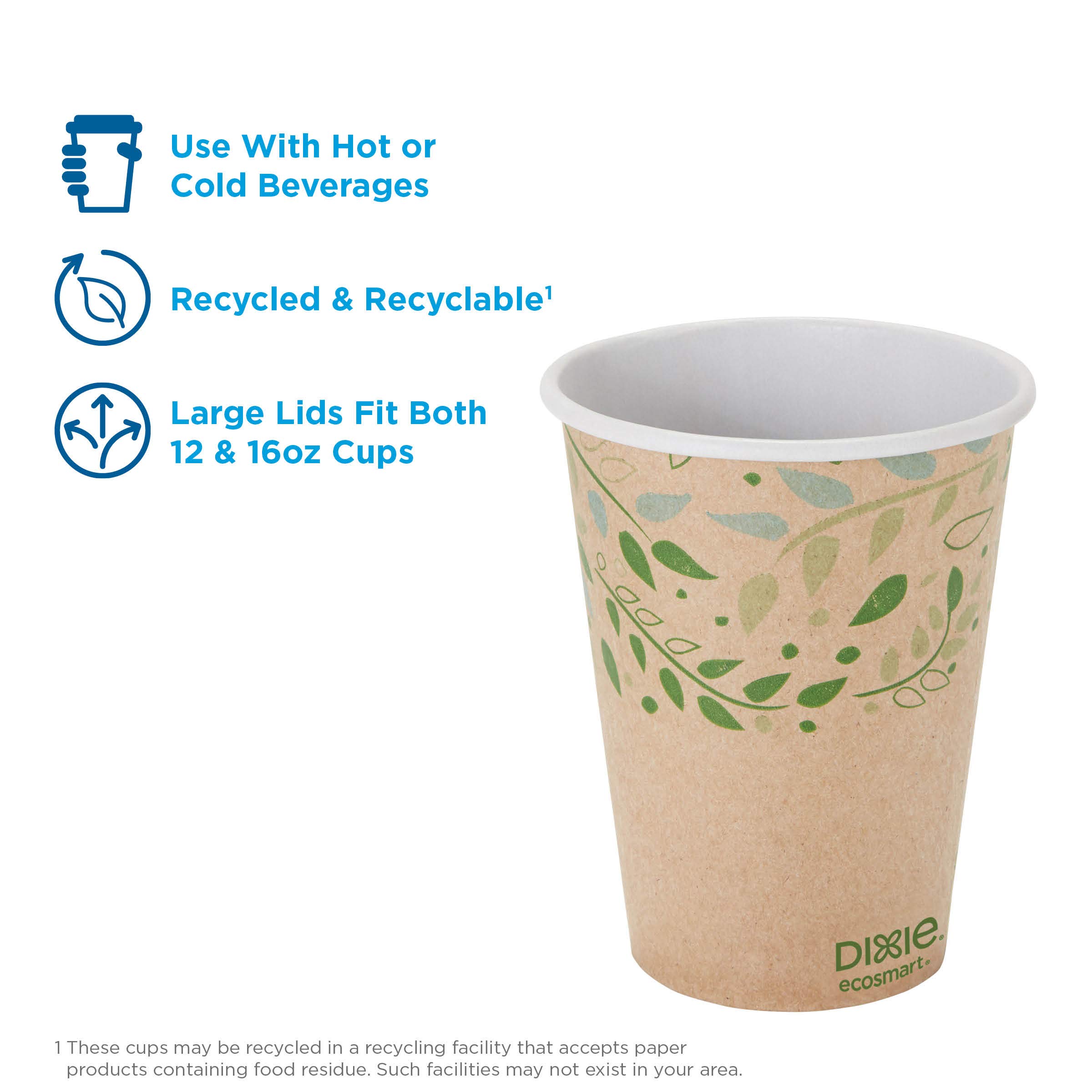 GP PRO Dixie EcoSmart 12 oz 100% Recycled Fiber Disposable Coffee Cups - 1000 Count (50 Cups/Sleeve, 20 Sleeves/Case) - Perfect for Offices, Cafes & Events - Sustainable & Leak-Proof