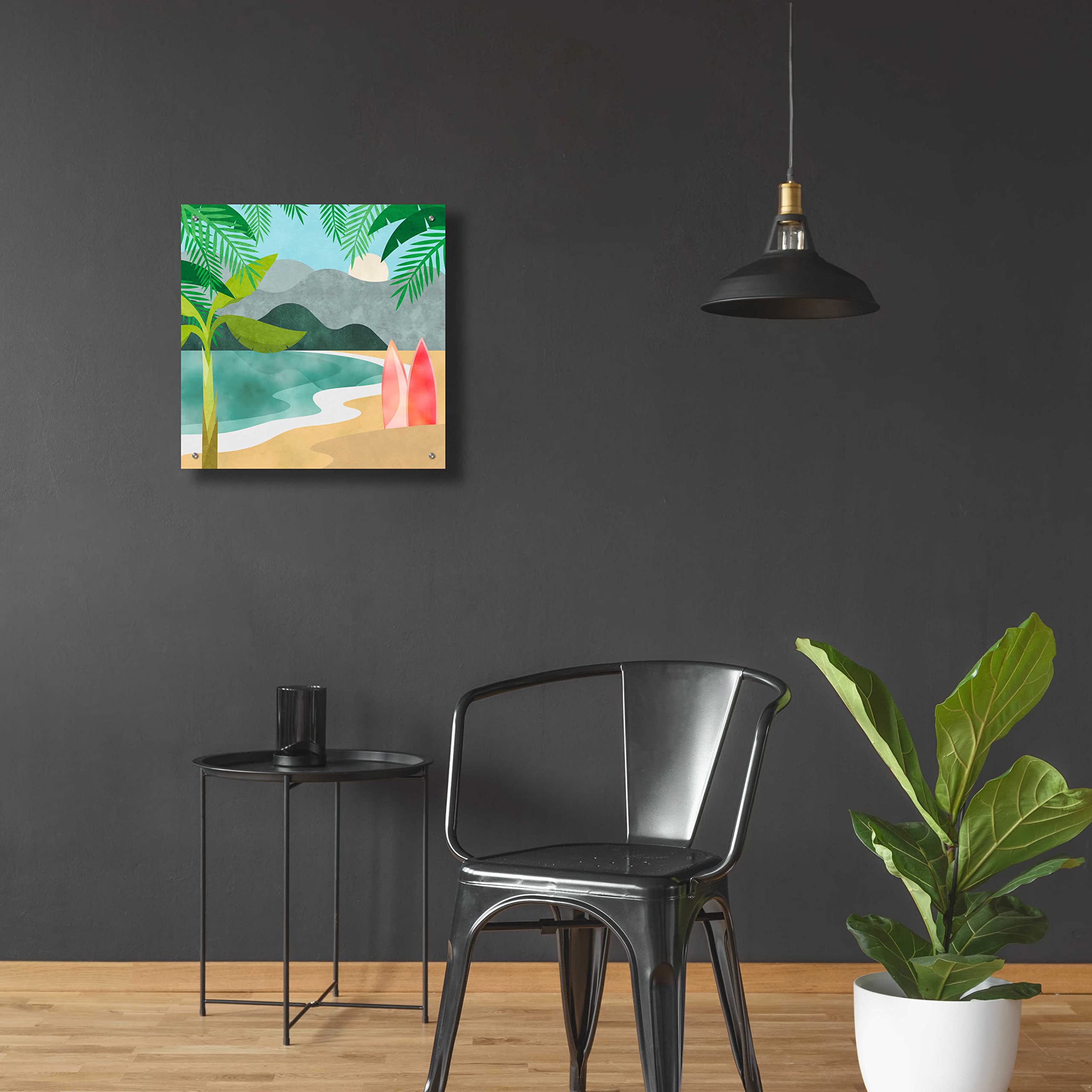 Secret Surf Spot by Andrea Haase - 24x24 Inch Acrylic Glass Wall Art Painting, Modern Coastal Beach Decor for Living Room, Bedroom & Office