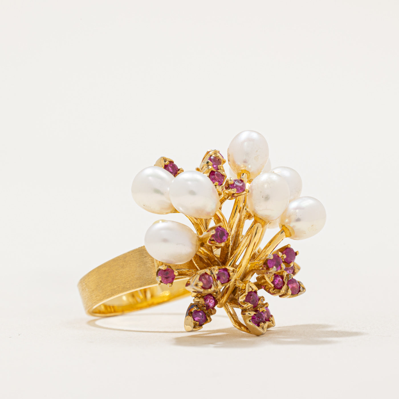 Exquisite Pearl & Ruby Cocktail Ring - 0.66ctw Gemstone Jewelry - Size 5 - Elegant Party & Evening Wear Accessory for Women
