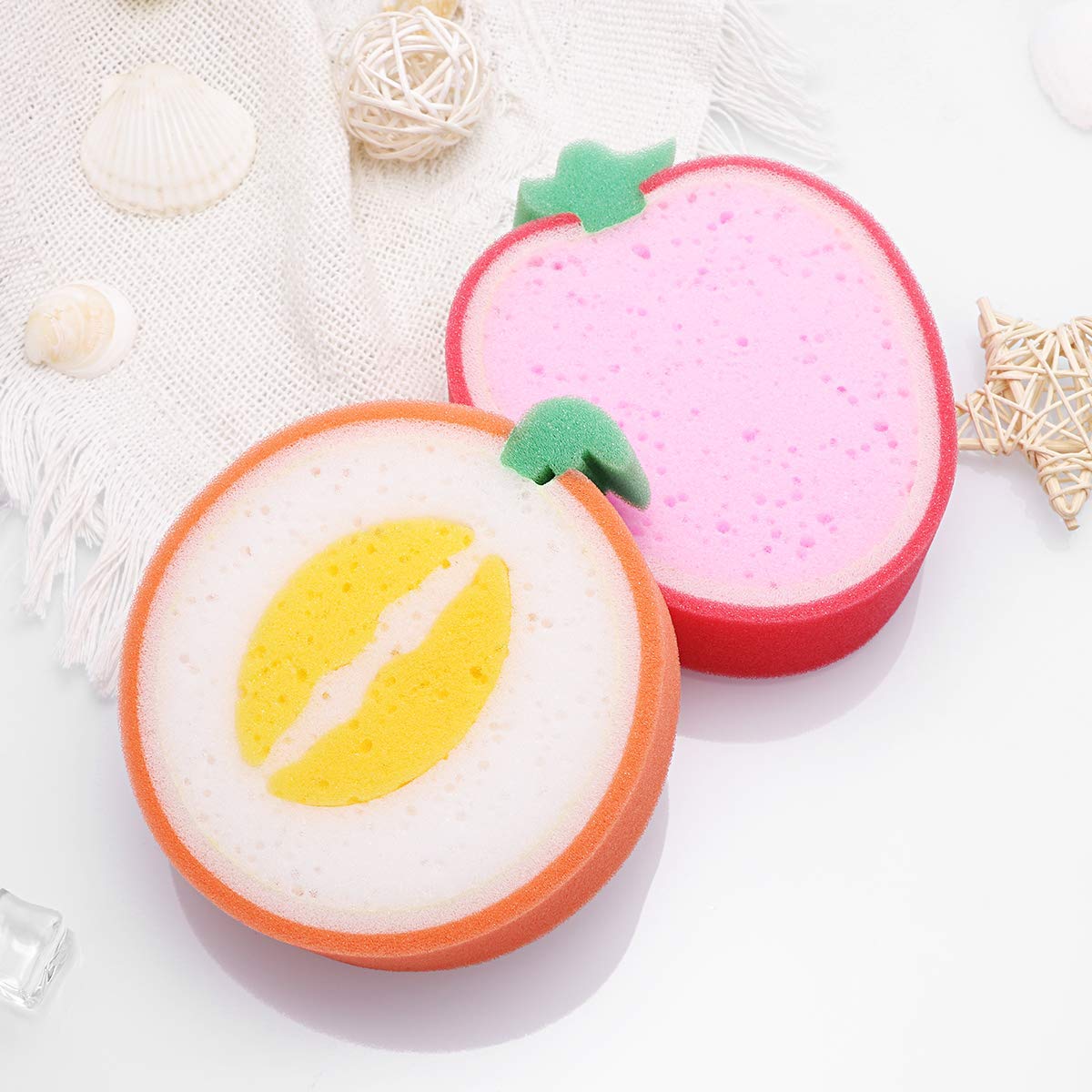 Instakart Fruit-Shaped Bath Sponge for Kids, Babies & Adults - Soft, Safe & Fun - 2-Pack (Random Colors) - Perfect for Gentle Bath Time, Baby Care & Family Hygiene