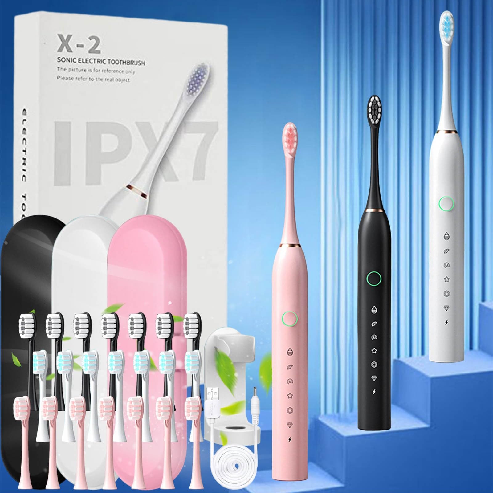 Electric Toothbrush with USB Charging - 6 Speed Modes, 8 Replacement Brush Heads, Travel Case & Bracket - Soft Bristles for Gentle Cleaning - Perfect for Home, Travel & Daily Oral Care