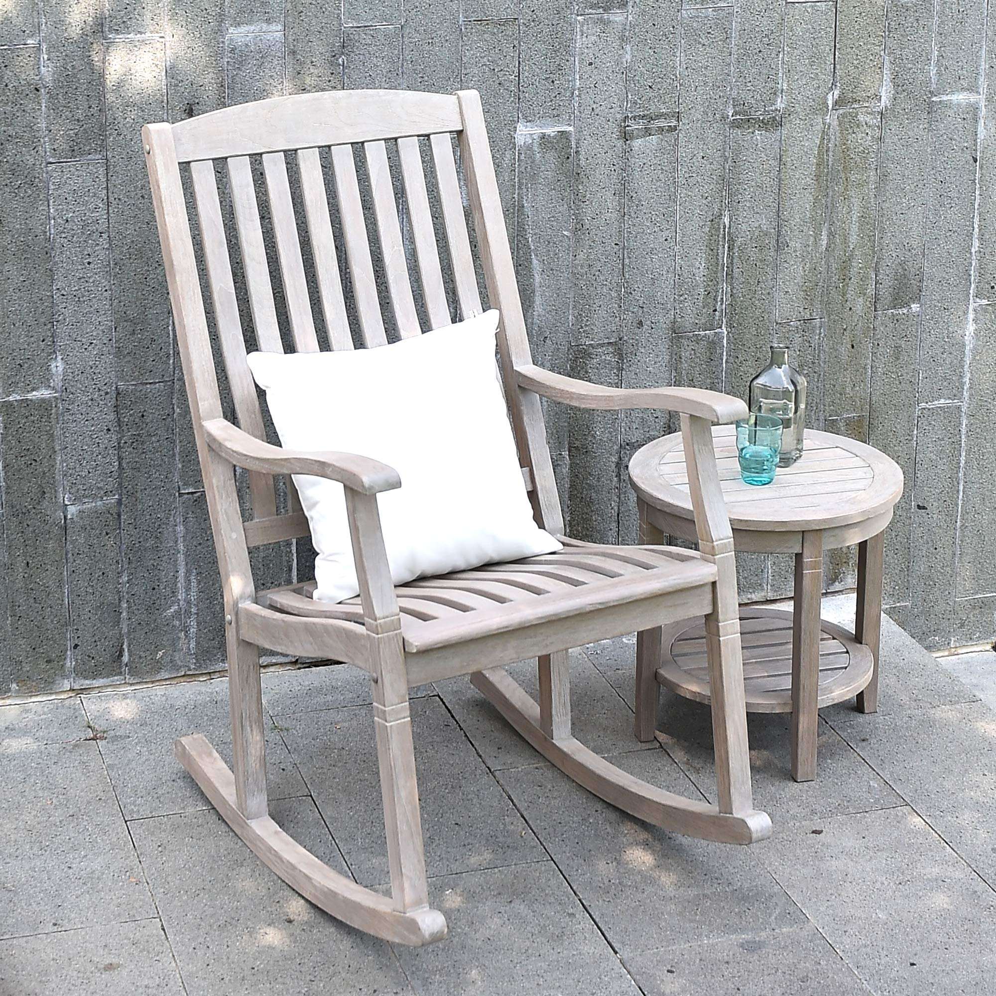 Premium Indonesian Teak Arie Outdoor Round Side Table - Weather-Resistant Weathered Gray Finish - Perfect for Patio, Garden, and Poolside Decor