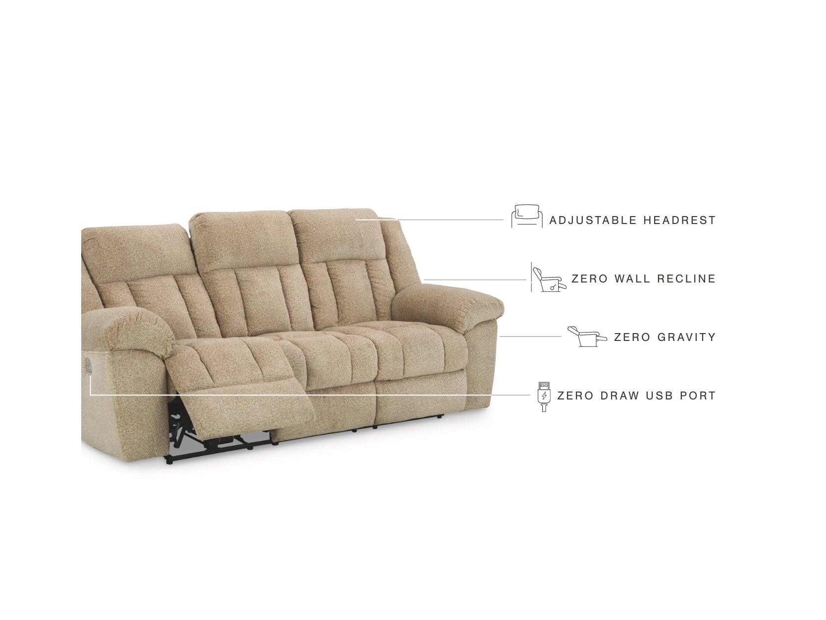 Comfortable Wheat-Colored Tip-Off Reclining Sofa - Modern Living Room Furniture for Relaxation & Entertainment