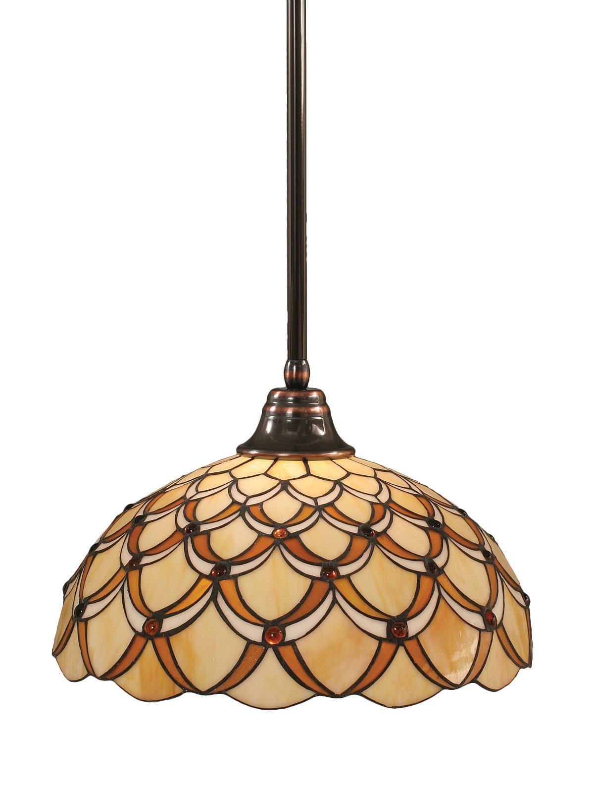 Toltec Lighting 26-BC-993 Black Copper Tiffany Pendant Light with Honey Brown Scallop Glass - 16 Inch Vintage Style Ceiling Fixture for Dining Room, Kitchen Island or Bedroom Lighting