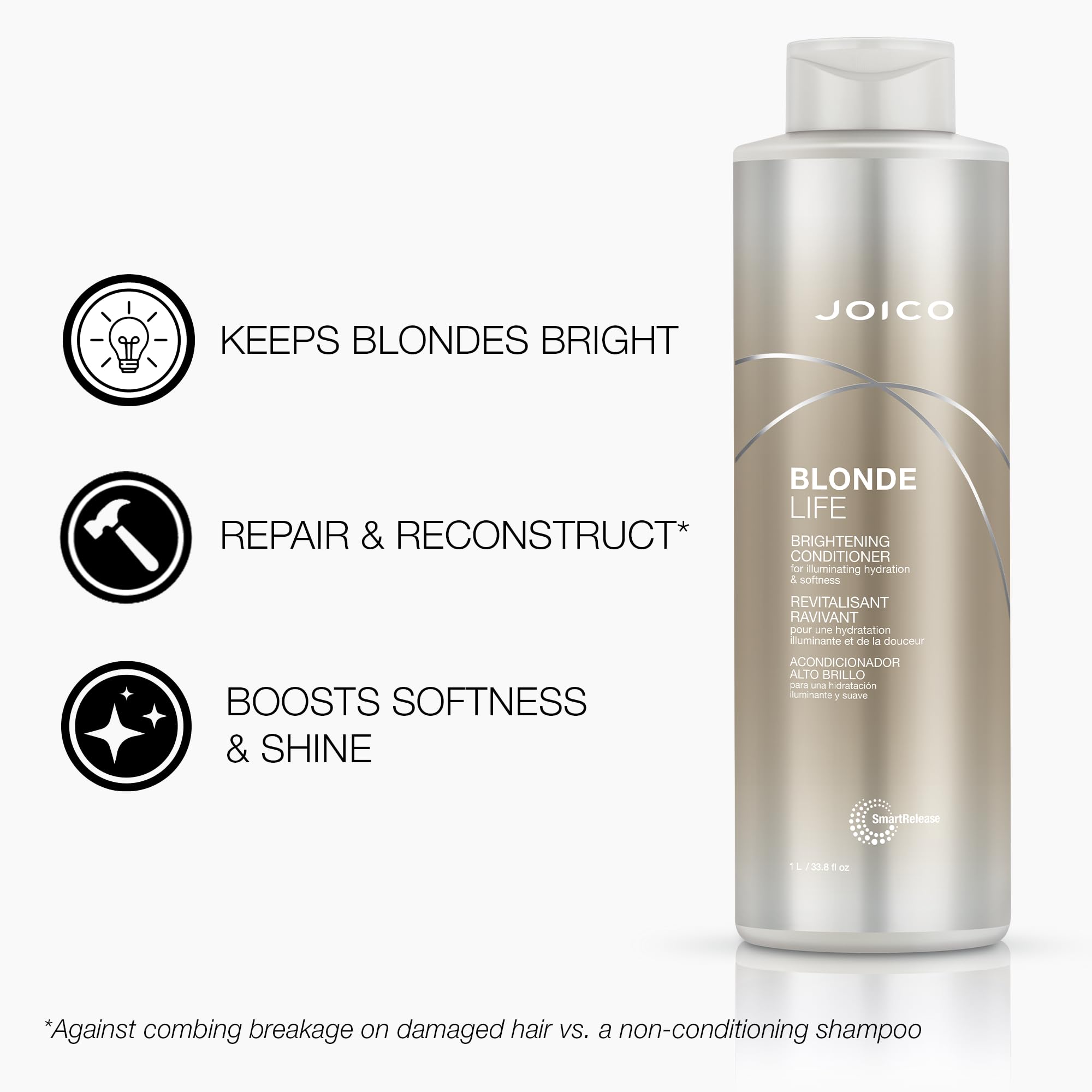 Joico Blonde Life Brightening Shampoo & Conditioner Set - Sulfate-Free Purple Shampoo for Blonde Hair with Monoi & Tamanu Oil - Adds Softness, Smoothness & Shine - Perfect for Color-Treated & Highlighted Hair at Home or Salon Use
