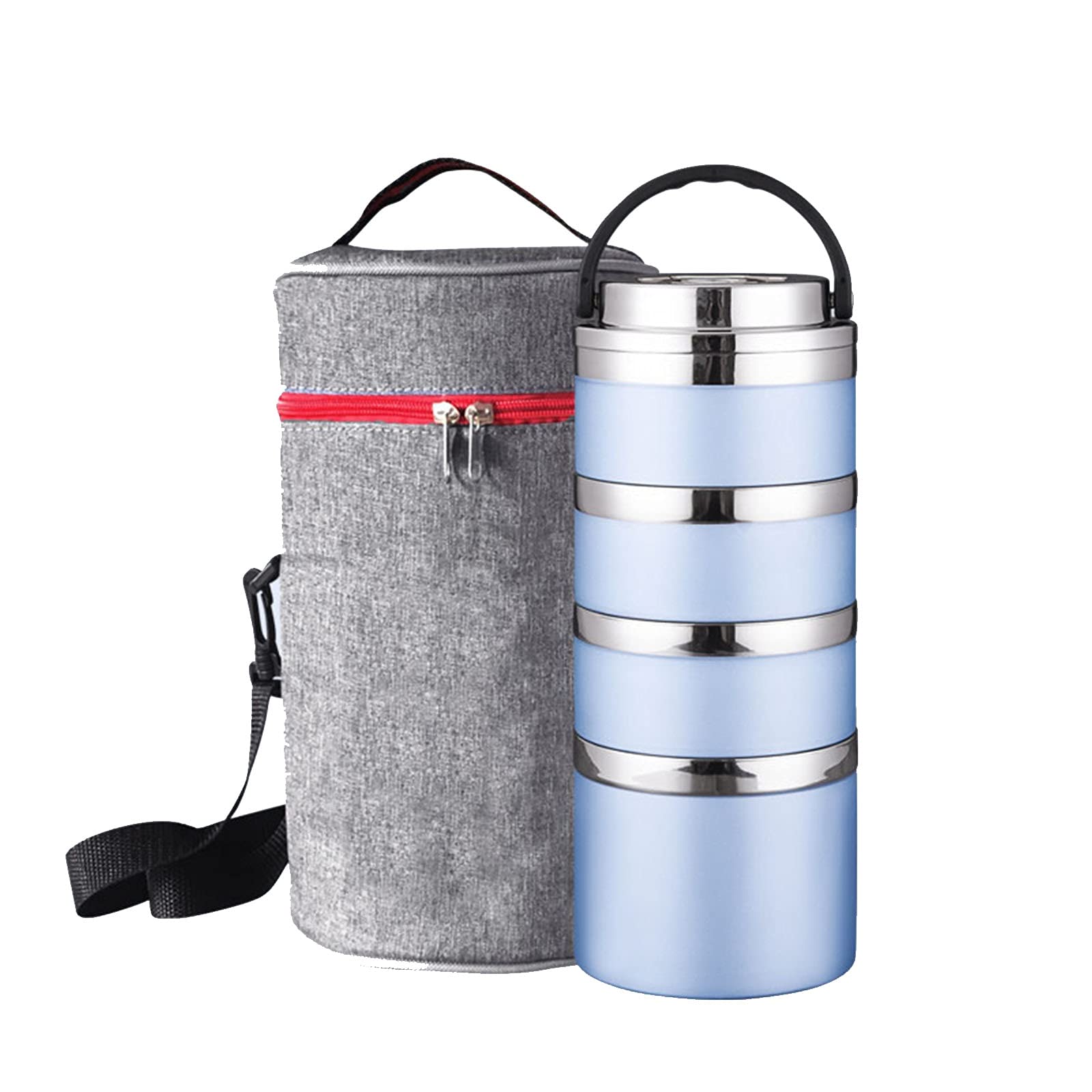 Stackable Stainless Steel Bento Box for Adults - 4-Tier Insulated Lunch Box with Thermos Compartment, Utensils & Carrying Bag (Blue) | Perfect for Office, School, Picnics & Outdoor Activities