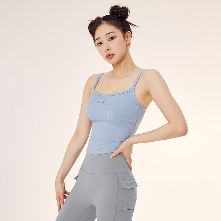 Ribbed Tension In Pad Sleeveless Top - Women's Slim Fit Workout Shirt for Yoga, Running & Gym