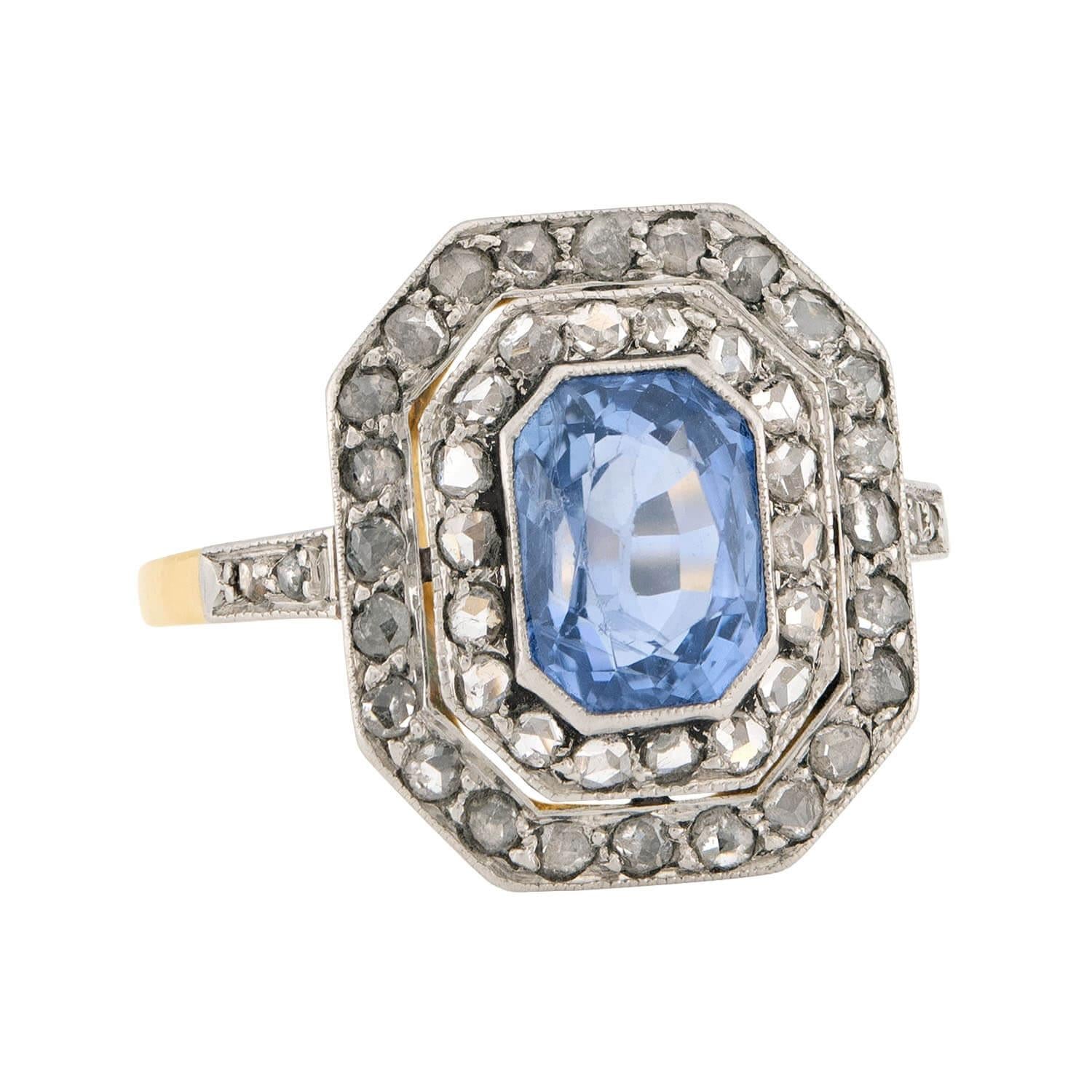 Exquisite Edwardian French 18k Gold & Platinum Sapphire Diamond Ring - Vintage Engagement, Wedding, or Anniversary Jewelry Gift