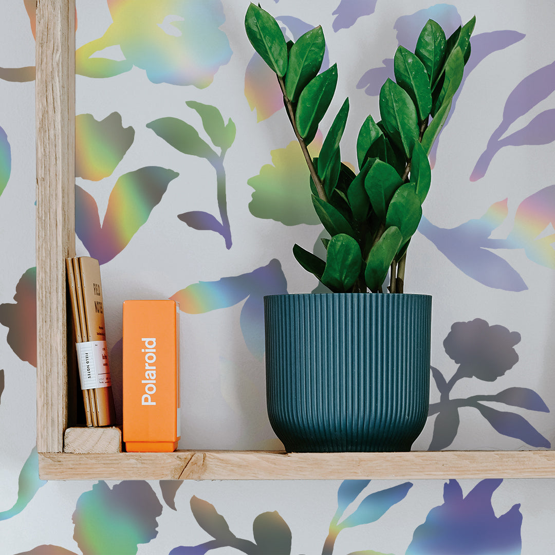Holla Graphic Floral Holographic Peel and Stick Wallpaper - Self-Adhesive Removable Wallpaper for Bedroom, Living Room, Kitchen Decor by She She