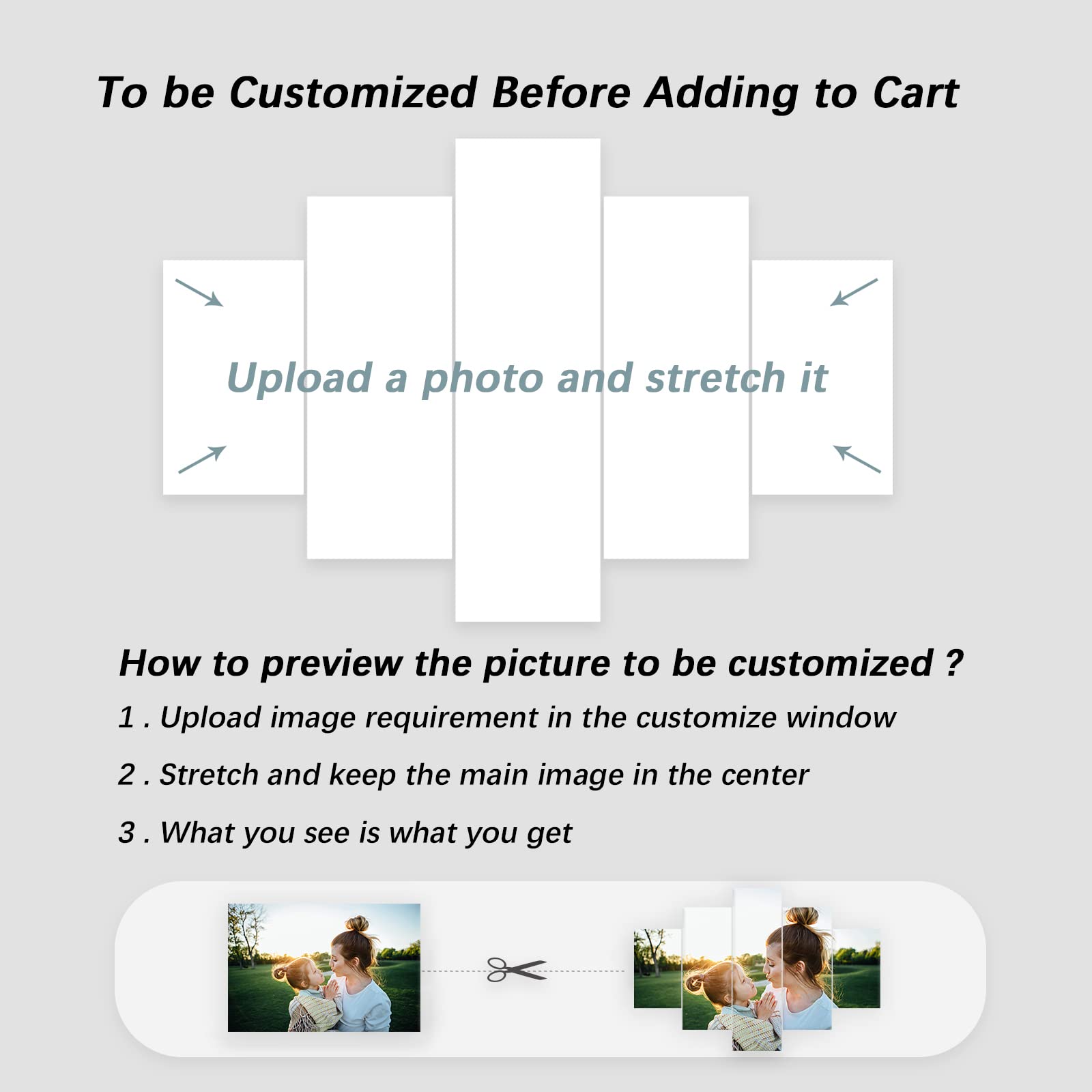 Custom 5 Panel Wall Art with Your Photos - Personalized Canvas Prints, Custom Poster Gifts & Picture Painting - Ready to Hang (12x20in x2, 12x30in x2, 12x40in x1) - Perfect for Home Decor, Office Wall Art & Unique Gift Ideas