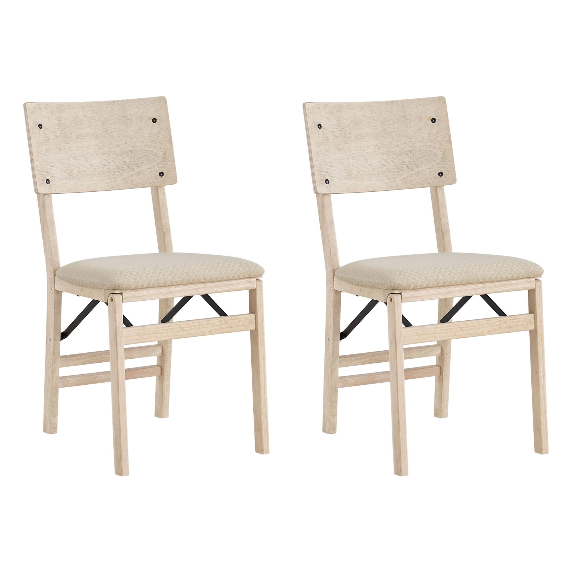 Premium Solid Wood Folding Dining Chair Set of 2 - MECO Stakmore Aztec Curved Back with Fabric Padded Seat - Perfect for Small Spaces, Kitchen, Dining Room & Home Office - Unfinished Wood Finish