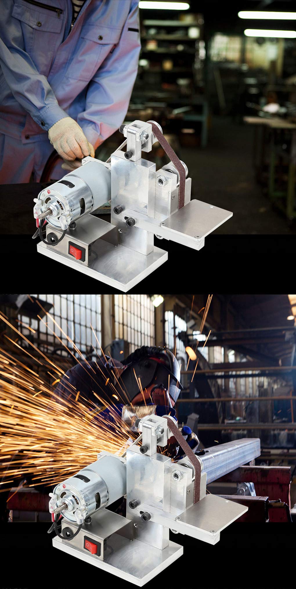 Huanyu Micro Belt Sander - 12-24V Electric Belt Grinder with 7-Speed Control & 10 Sanding Belts (330x30mm) - Adjustable Belt Tracking for DIY Woodworking, Metal Polishing & Craft Projects