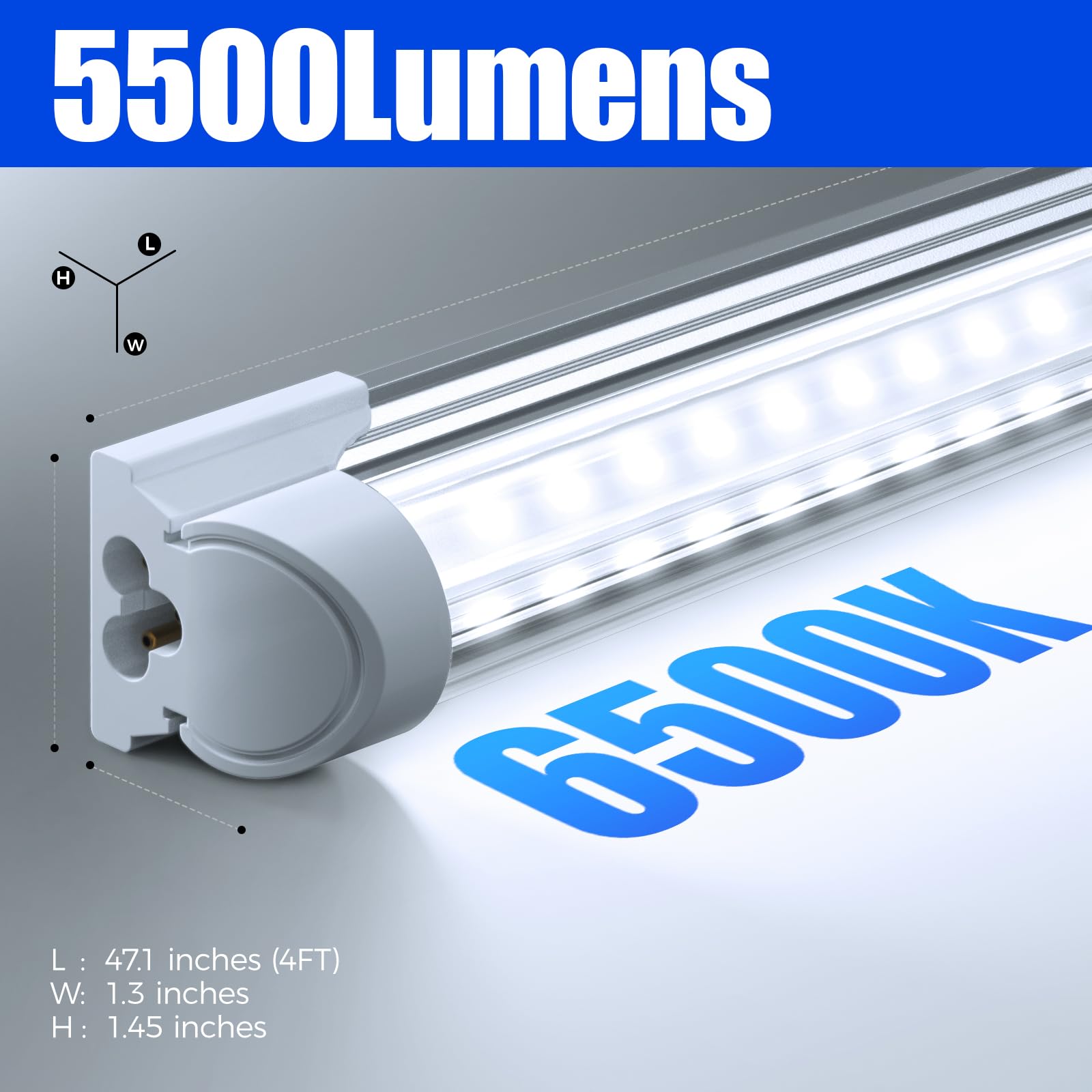Barrina LED Shop Light 4FT, 40W 5500LM 6500K Daylight White, Linkable V-Shape LED Tube Lights with Clear Cover - Perfect for Garage, Warehouse, Workshop Lighting (6-Pack) - Energy Saving Bright Lights for Home & Commercial Use