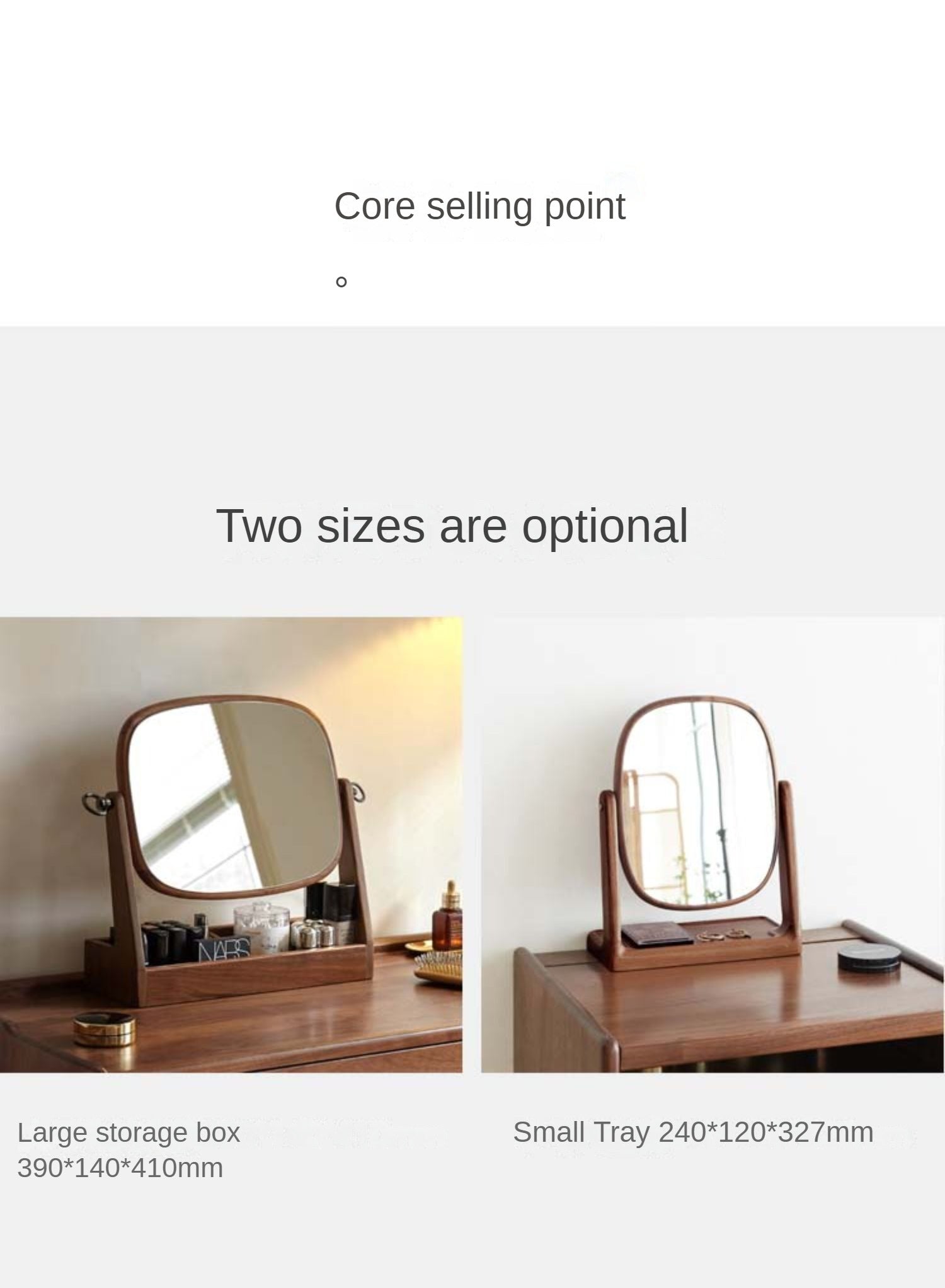 Premium Black Walnut Solid Wood Makeup Mirror & Jewelry Storage Box with 360° Rotation - Perfect for Vanity, Dressing Table, and Bathroom Organizer