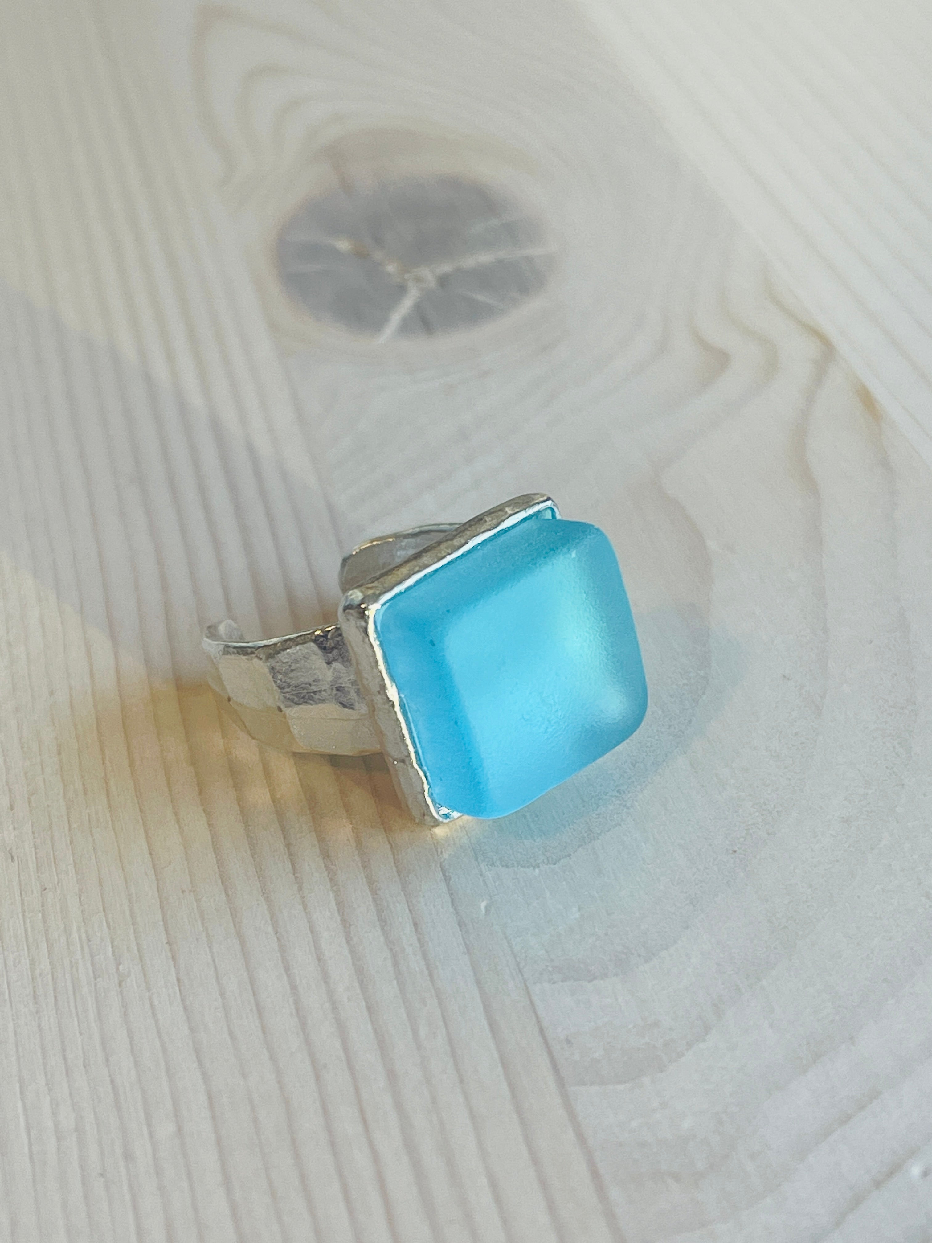 Elegant Silver Aqua Glass Ring for Women | Handmade Bohemian Jewelry | Perfect for Weddings, Parties & Everyday Wear