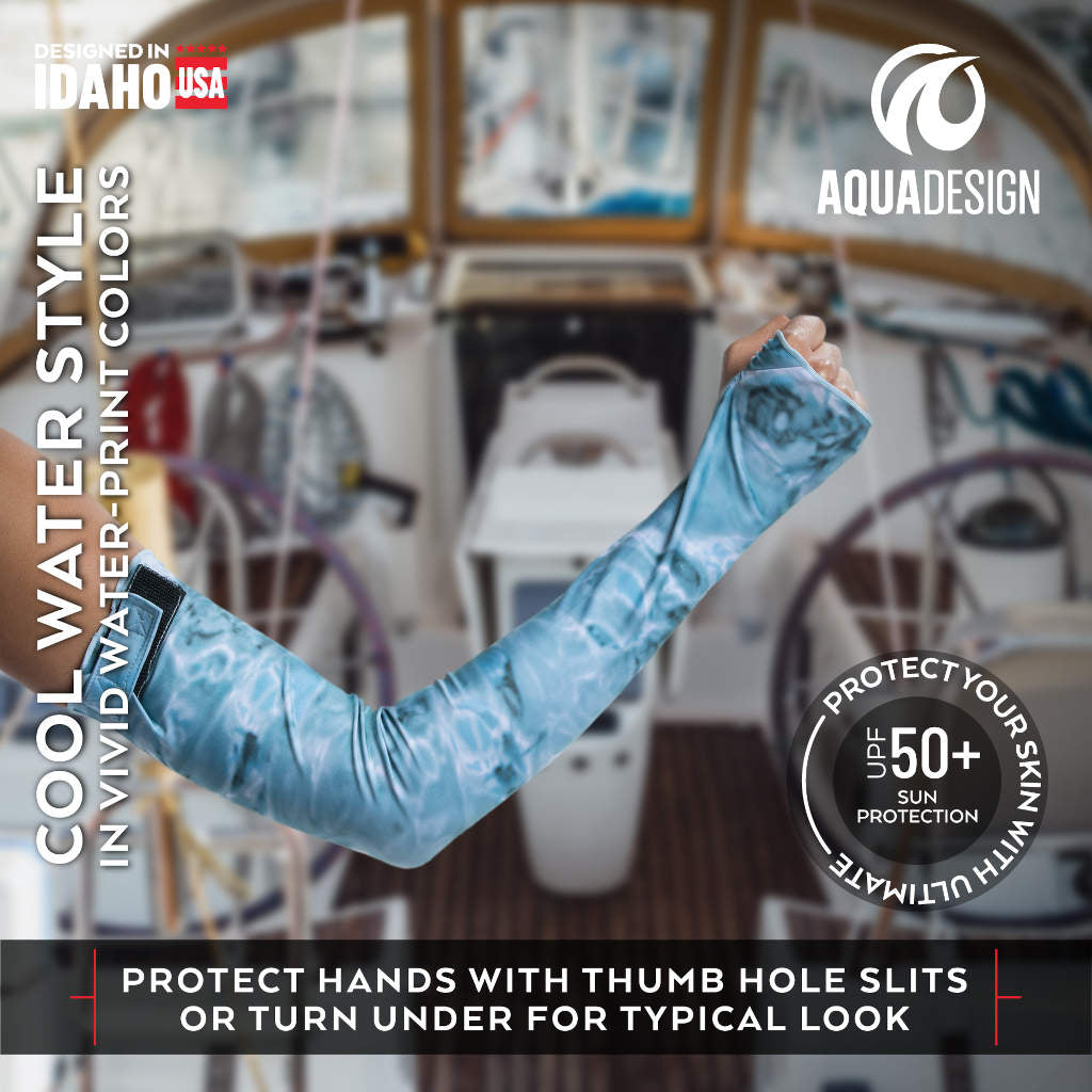 Women's UV Protection Arm & Hand Sun Sleeves - Breathable Aqua Design for Outdoor Sports, Driving, Hiking & Beach Activities