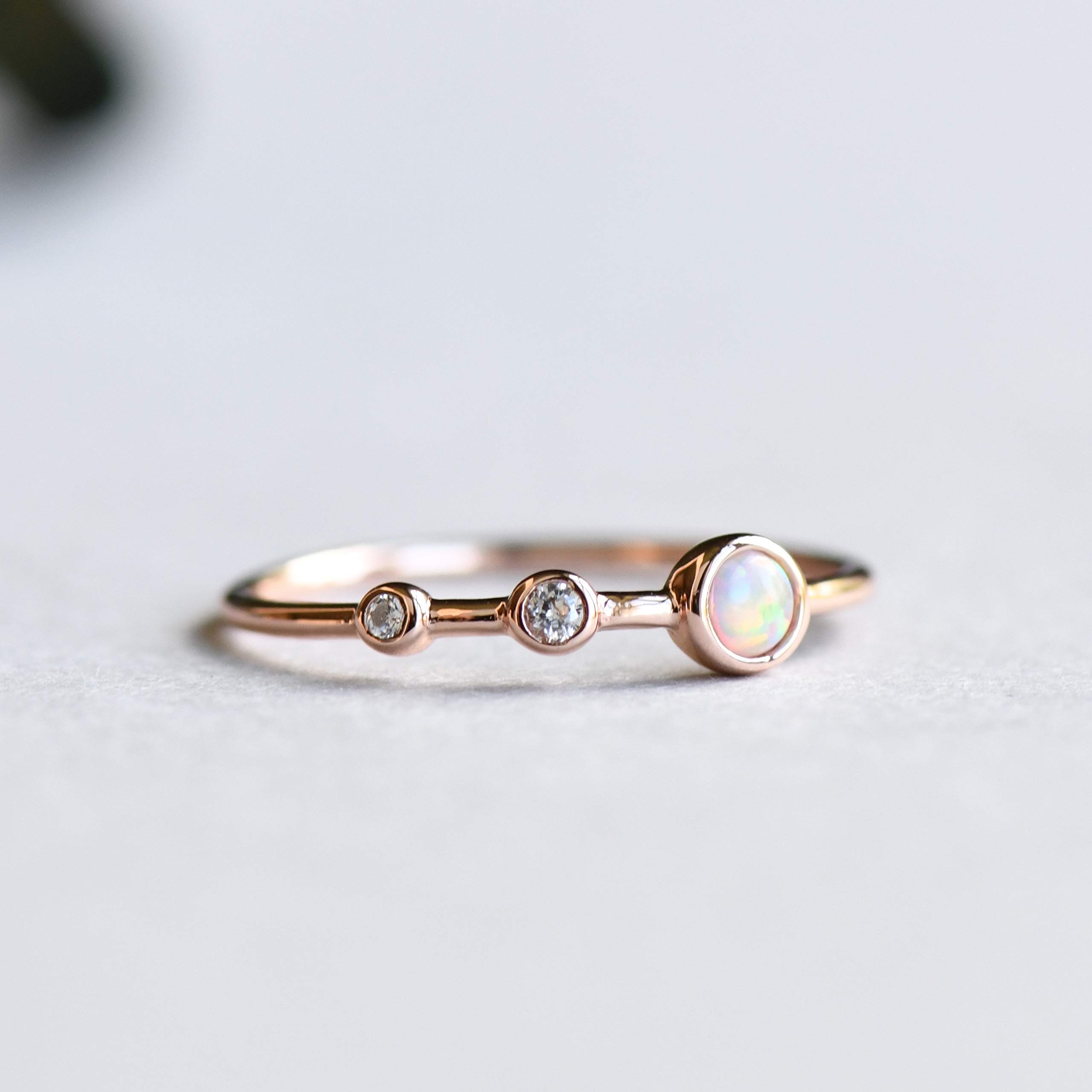 Opal Ring for Women - 925 Sterling Silver Rose Gold Vermeil Bezel Ring with Chocolate & Rose Accents | Elegant Jewelry for Weddings, Anniversaries & Special Occasions