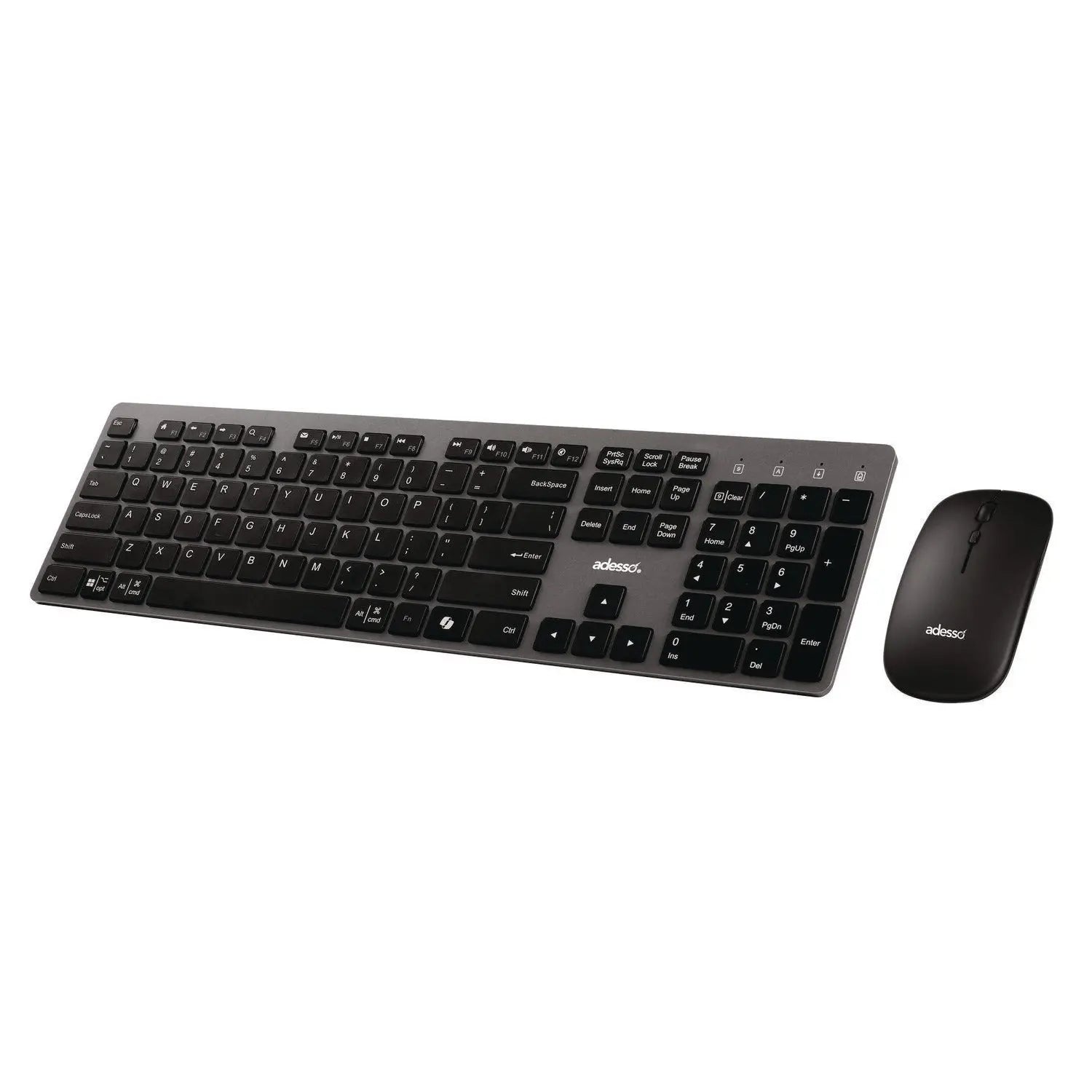 Adesso WKB 7300 Wireless Keyboard and Mouse Combo - 2.4GHz USB Receiver, 30ft Range, Ergonomic Gray/Black Design for Home Office, Gaming & Productivity