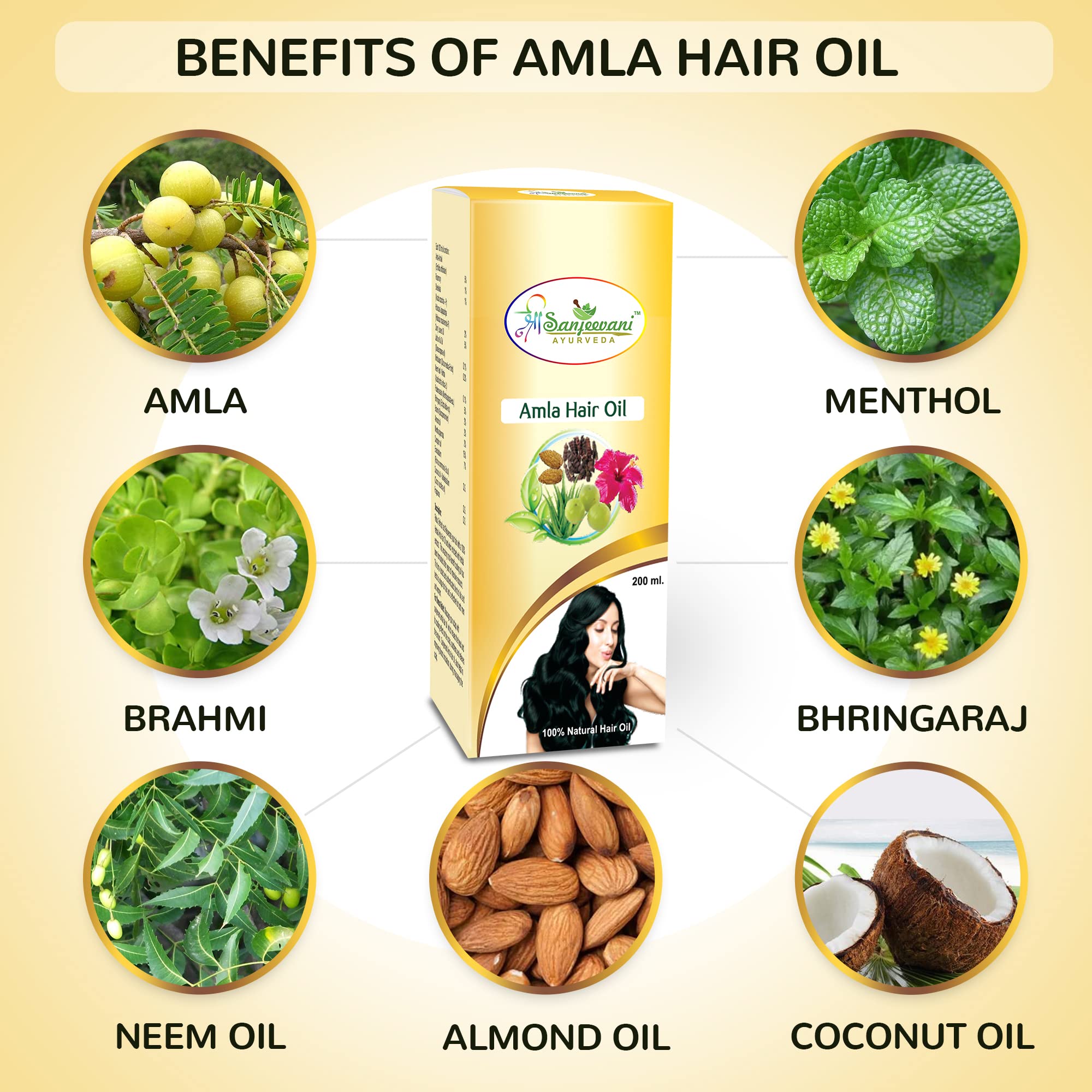 SHREE SANJEEVANI AMLA HAIR OIL - 100% Natural Ayurvedic Hair Growth Treatment for Dry, Damaged Hair - Promotes Thickness & Shine - Perfect for Daily Scalp Massage & Hair Care Routine