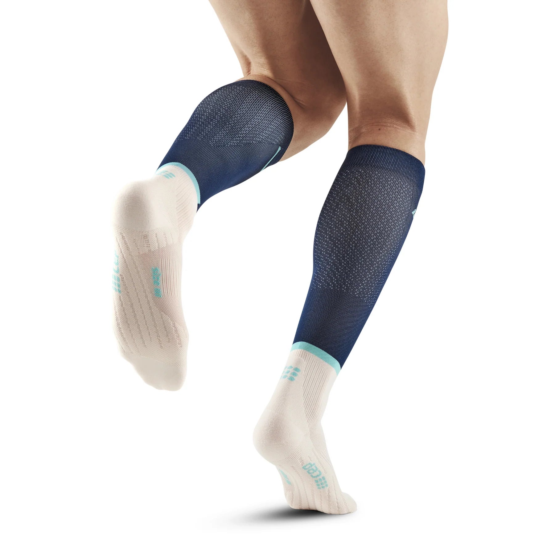 CEP Men's The Run Socks Tall v4 - Compression Running Socks for Men in Blue/Off White | Ideal for Marathon Training, Jogging & Athletic Performance